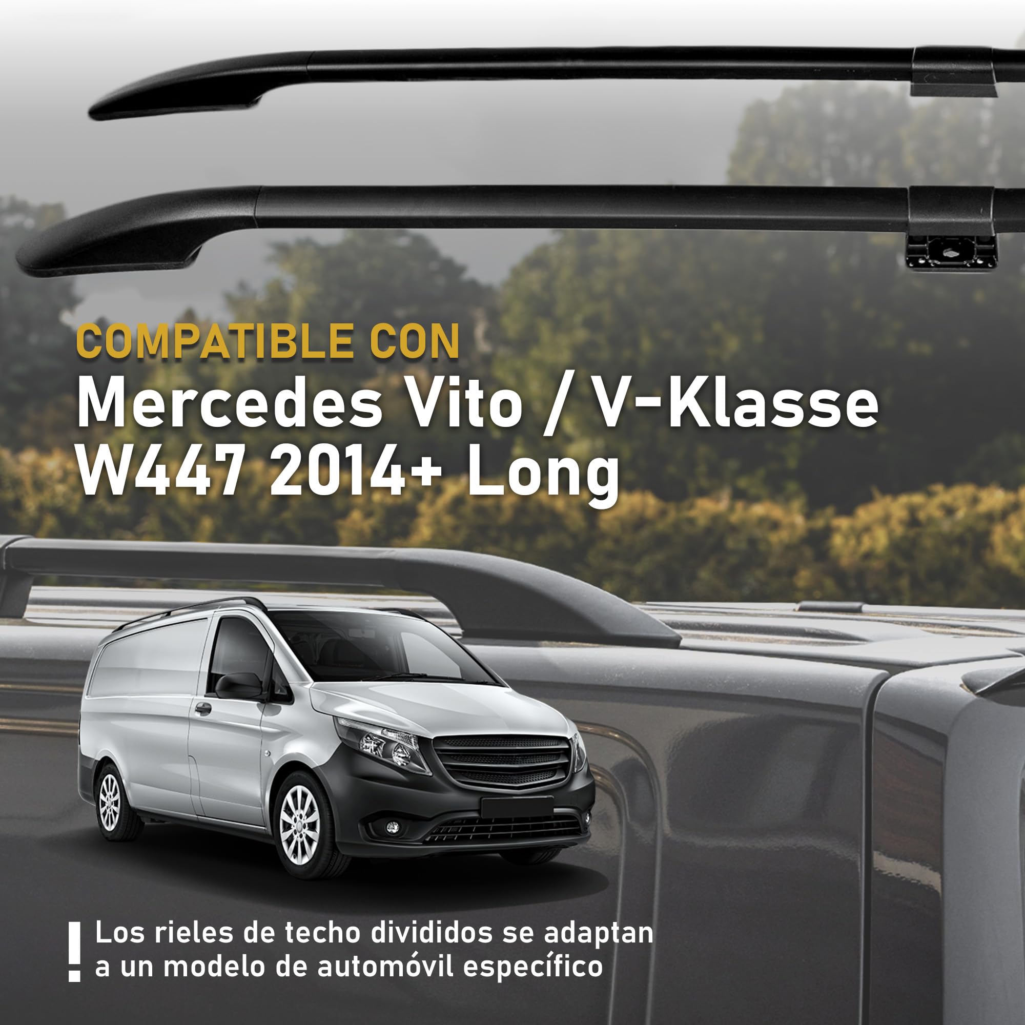 CHROMEMASTER | Compatible con Mercedes Vito/V-Klasse W447 Long 2014+ | Barras Portaequipajes, Rieles de Techo; Se Utilizan para el Montaje de Portaequipajes de Techo, Cajas de Techo o Portabicicletas