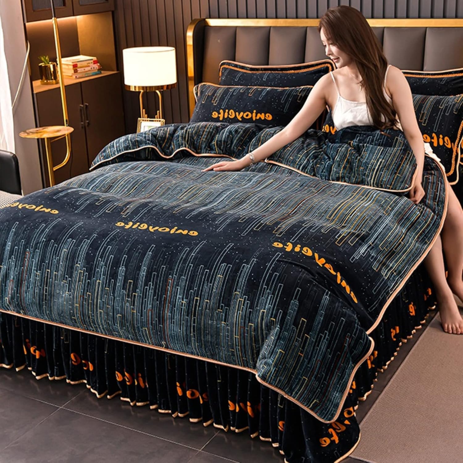 フリース寝具キングサイズセット,豪華なキルト寝具セット,ホーム