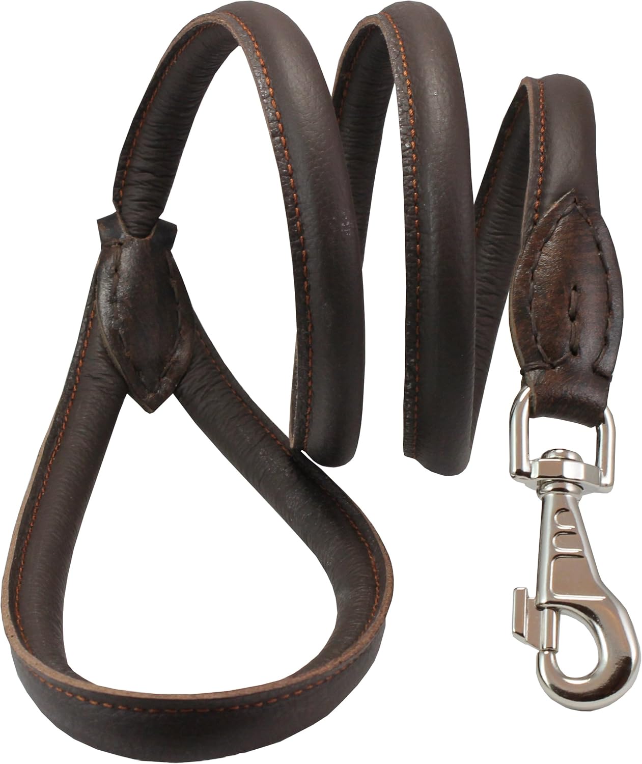 Dogs My Love 4ft Long Round Genuine Rolled Leather Dog Leash Brown (Large: 1/2" (12mm))