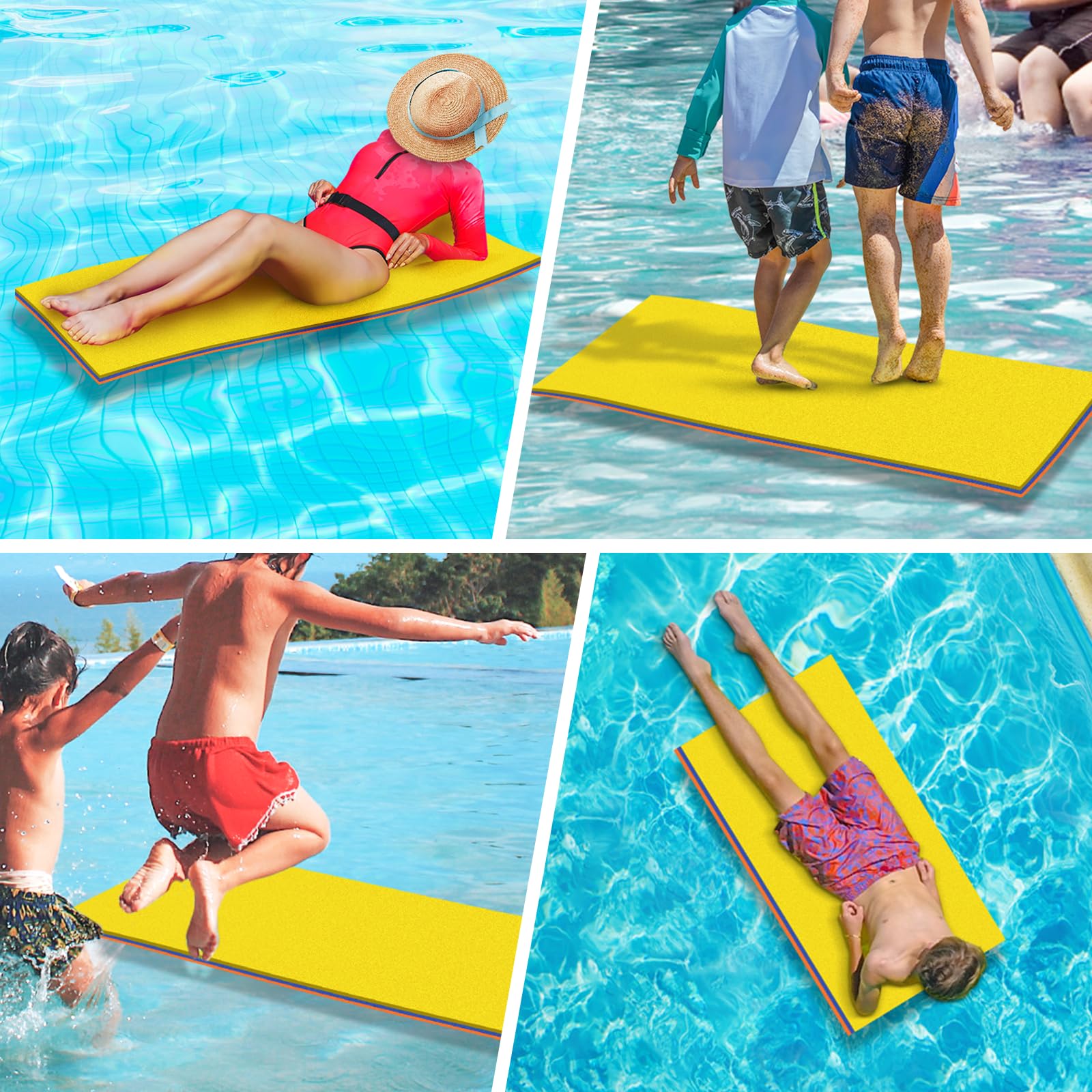 Harilla Flotador Tipo Alfombra de Agua, Almohadilla Flotante, Juego Familiar de Espuma, flotadores de Piscina, colchón, balsa Flotante para Piscina, Barco, Amarillo Azul Naranja