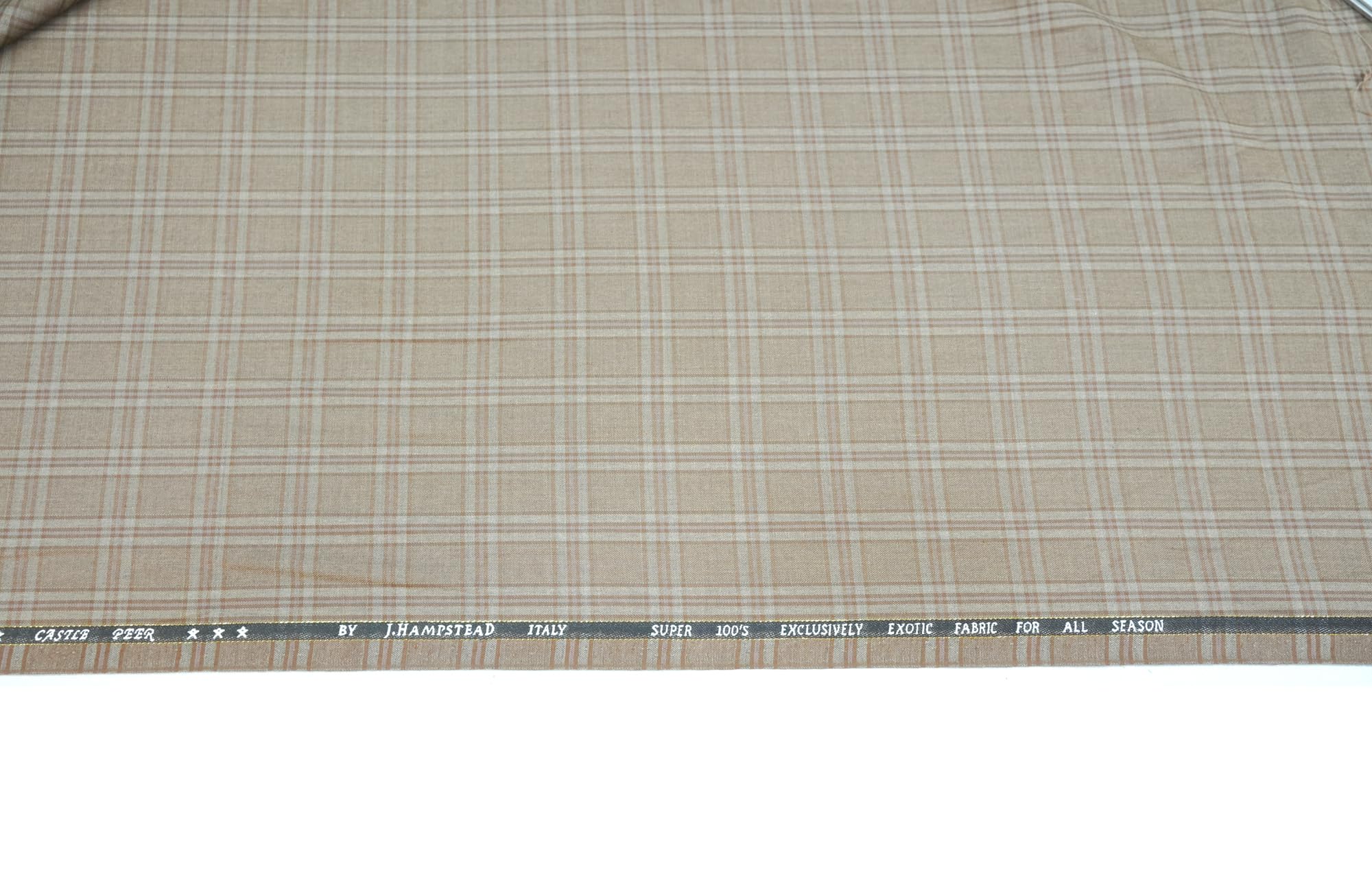 J.Hampstead Super 100's Merino Wool Blend Suiting Fabric, Beige Brown Check, Unstitched, 3 Meter, for Suit, Blazer & Formal Wear-picture-29