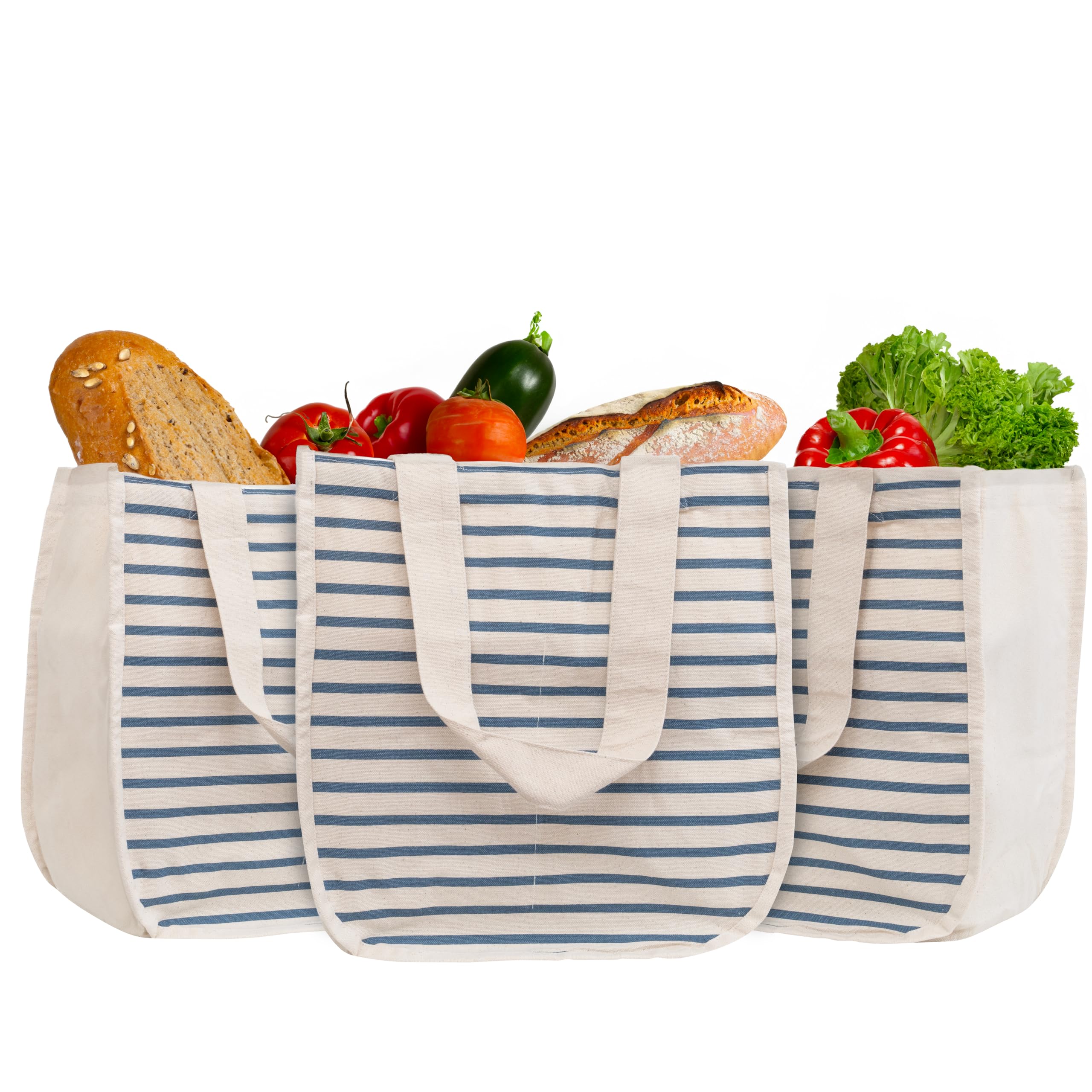 Best Canvas Grocery Shopping Bags - Cloth Grocery Tote Bags - Reusable Cotton Grocery Tote Bags with Bottle Sleeves