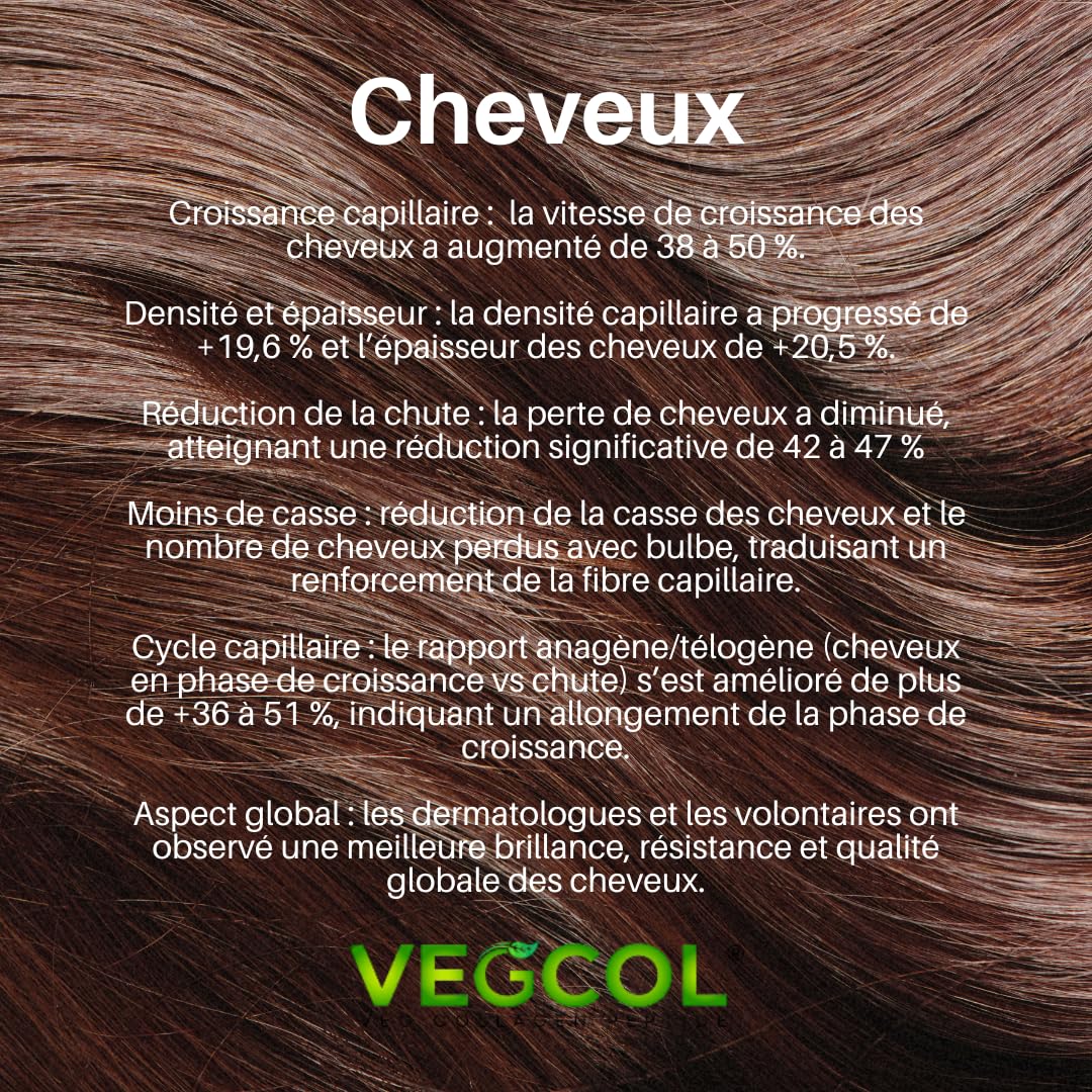Colágeno vegano VEGCOL®, una alternativa al colágeno marino, para una piel hidratada, un cabello sedoso y articulaciones fuertes. Tratamiento de 50 días, 125 gramos, colágeno hidrolizado tipos 1 y 3