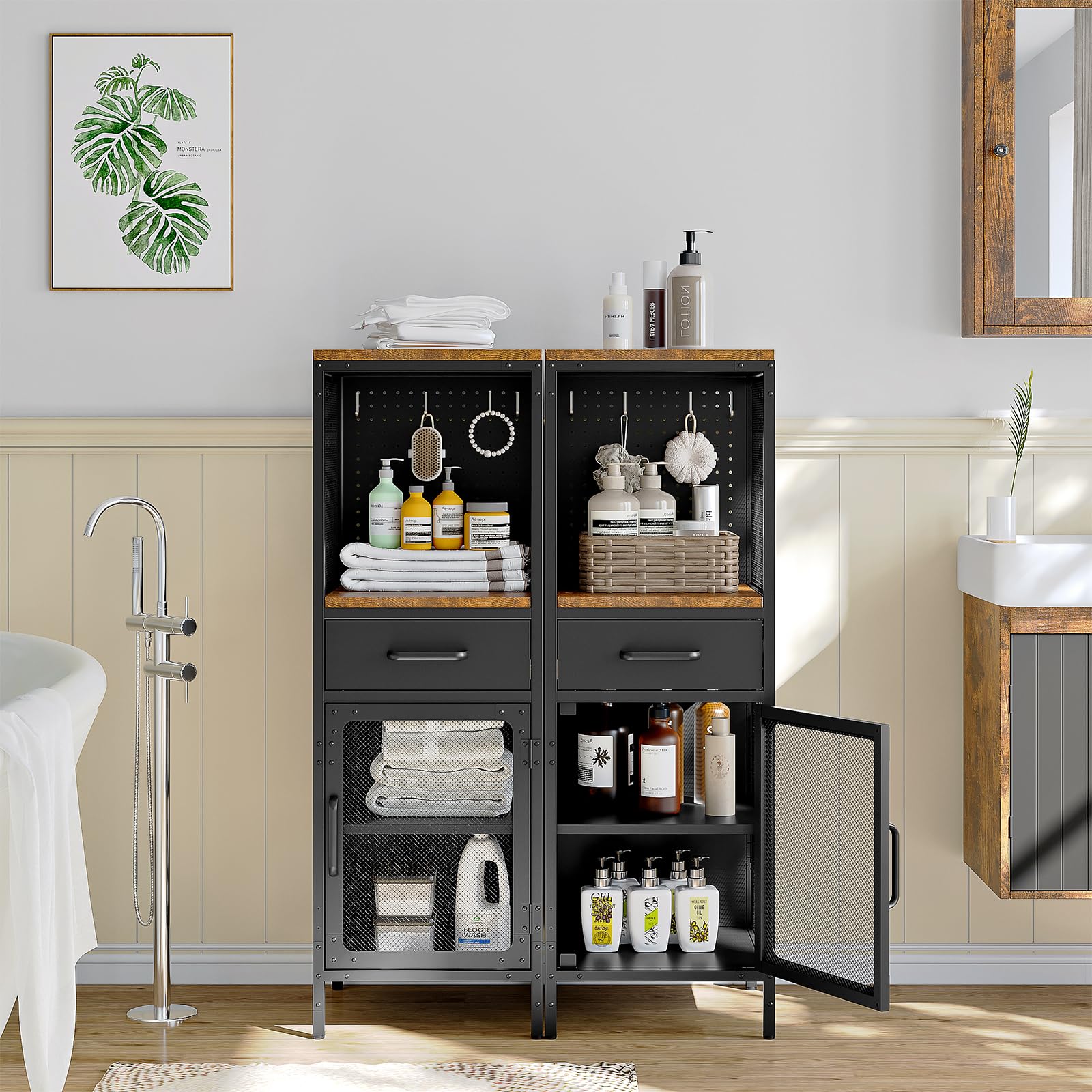 Aufbewahrungsschrank Mehrzweckschrank Küchenschrank Buffetschrank Beistellschrank Kommode mit Schublade Toilettenschrank Bücherschrank Badschrank schmales Badregal verstellbare Ablage 40x40x120cm
