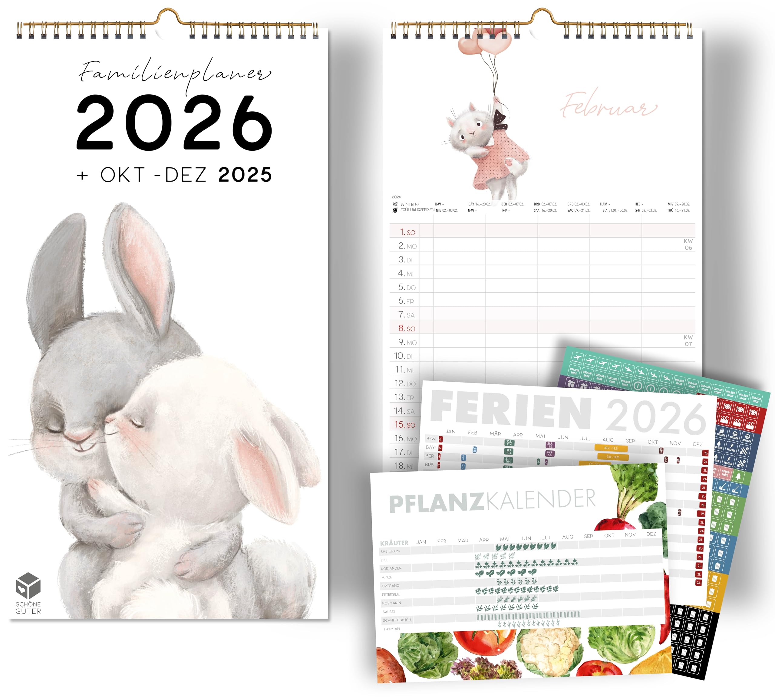 Häfft Familienplaner 2026 Rainbow - Wandkalender Mit 5 Spalten & Sticker | 22,5x42,1cm