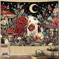 Vista 12 de Kanuyee Tapiz de calavera y mariposa, tapiz floral gótico para colgar en la pared para dormitorio, decoración de habitación rosa para dormitorio