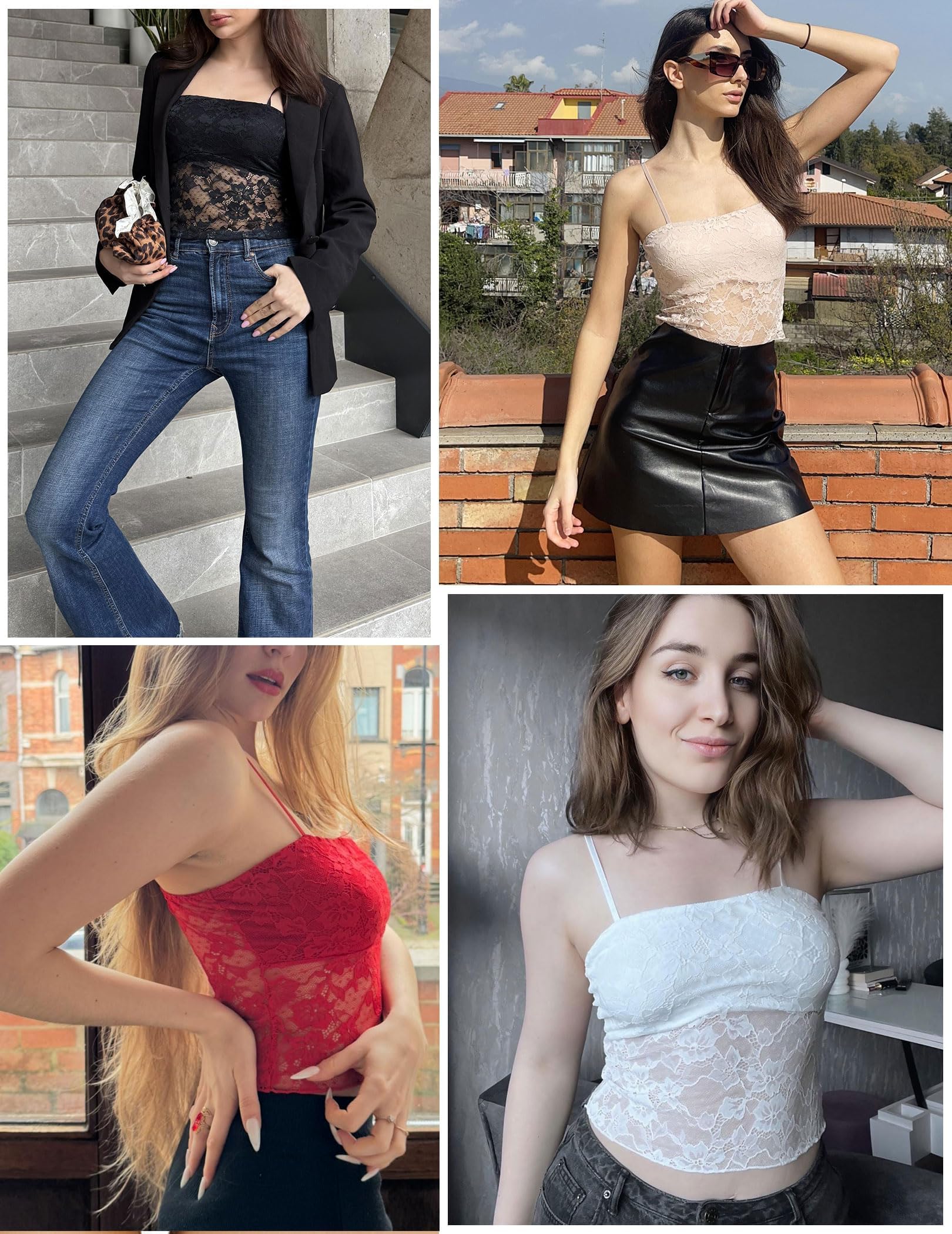 Avidlove Camisola de encaje para mujer, camiseta sin mangas sexy para salir a la moda Y2K, top corto de encaje para verano, tops de moda