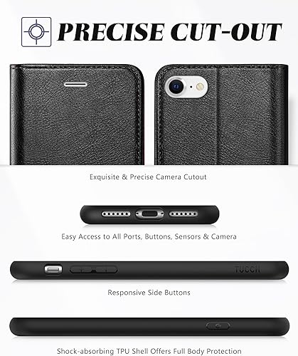 Miniatura 8 de TUCCH Funda tipo cartera para iPhone SE 2022SE 2020 iPhone 87, tarjetero con función atril de piel sintética, magnética, funda protectora de TPU