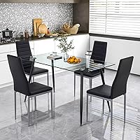 Vista 2 de Giantex Juego de mesa de comedor para 4, juego de sillas de mesa de cocina con mesa rectangular de vidrio de 51 pulgadas, 4 sillas de comedor Negro