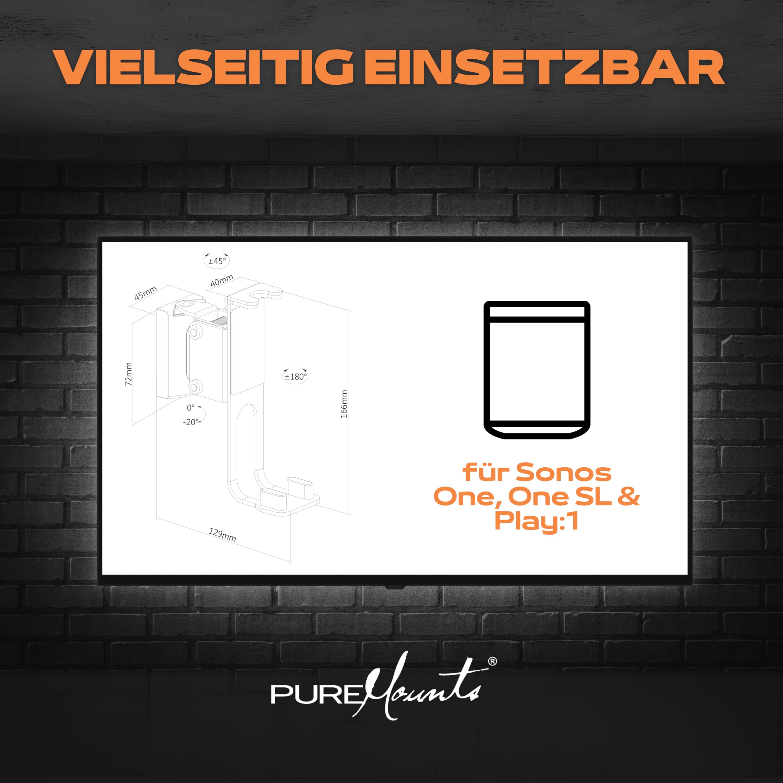 PureMounts, Lautsprecher-Halterung, Wandhalterung für Sonos One, One SL & Play:1, weiß