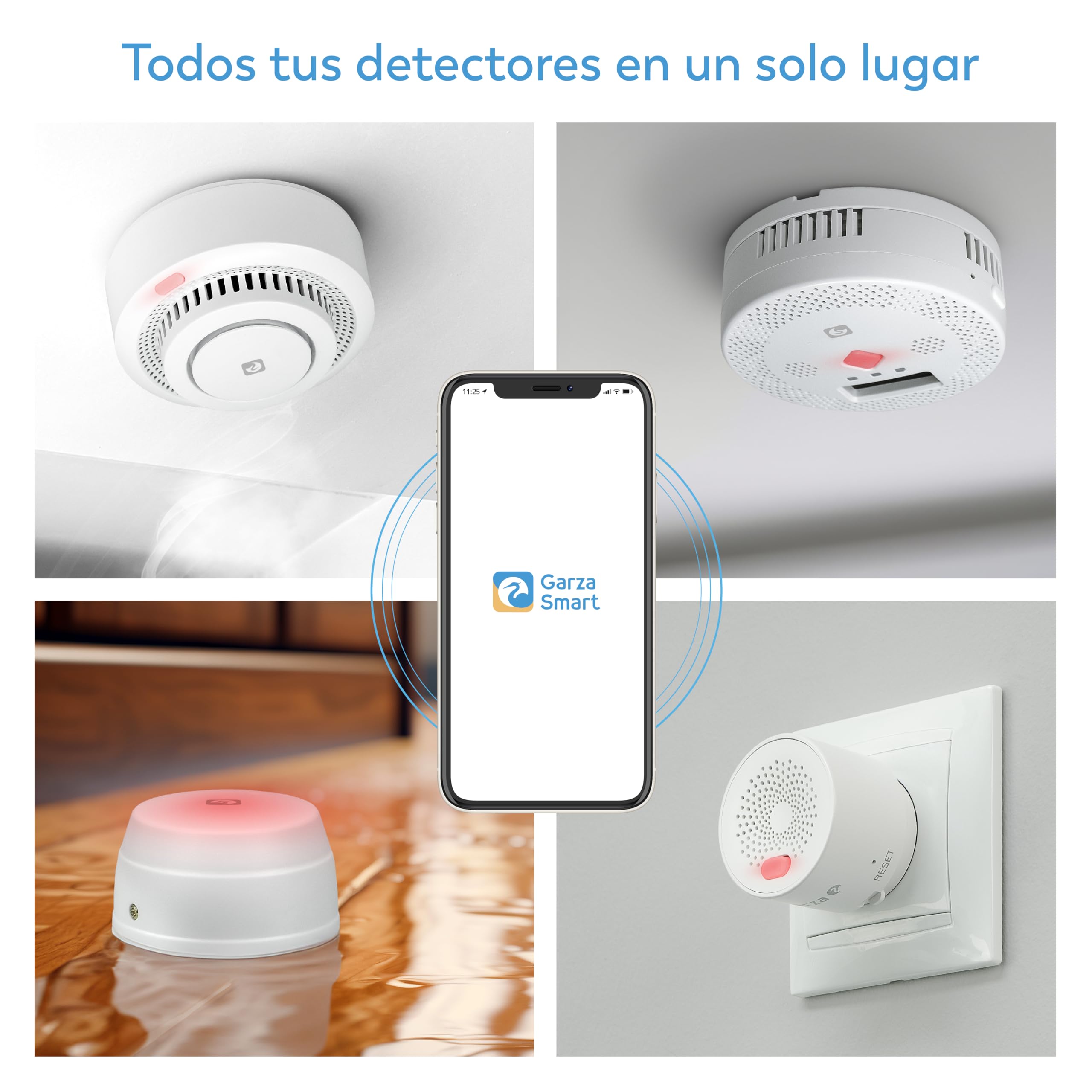 Garza Smart - Detector de Agua WiFi Inteligente para Filtraciones, Inundaciones...con Notificaciones en Tiempo Real por App, Alarma Sonora de 55 db, No Requiere Instalación.