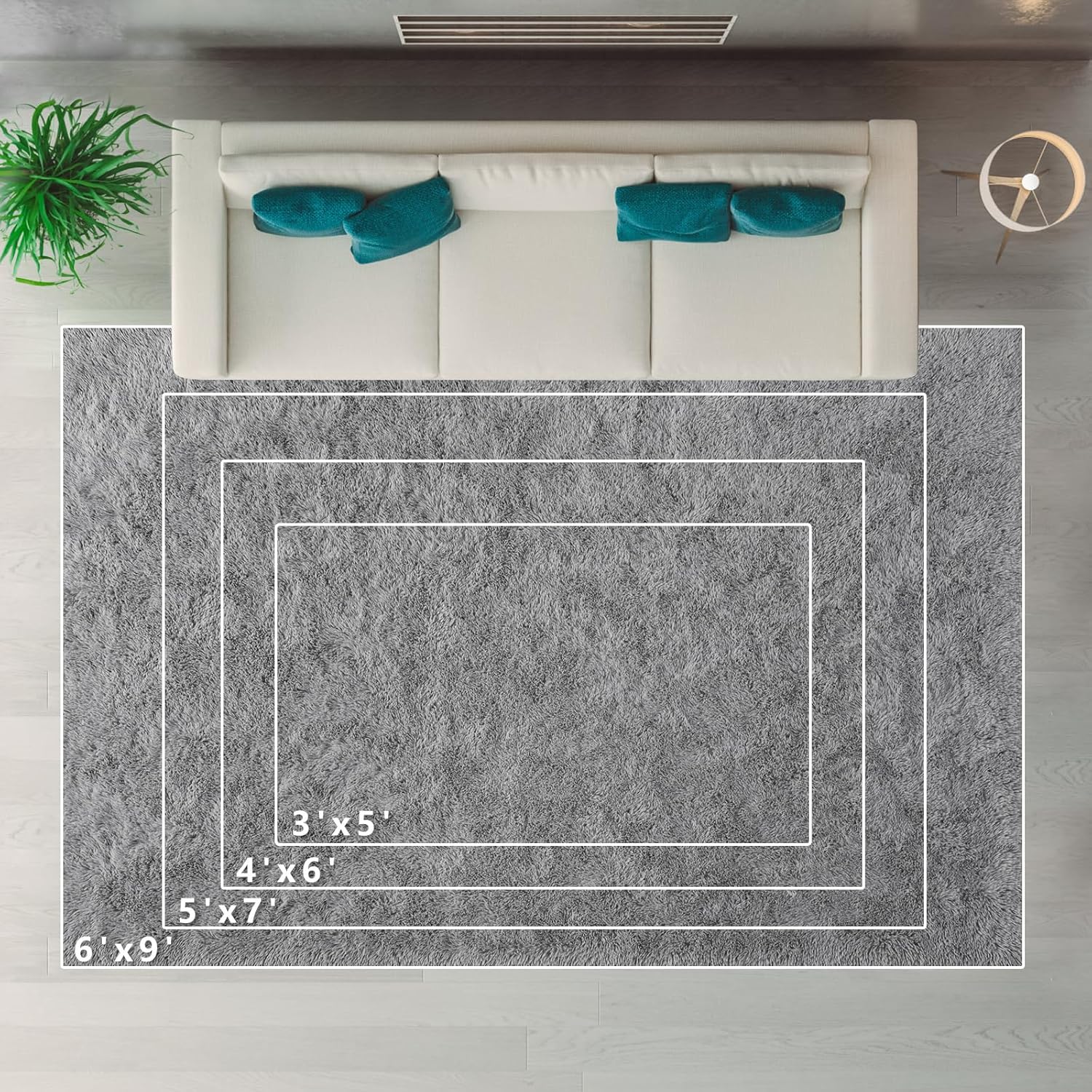6x9 Feet Large Grey Rug for Living Room Bedroom, Fluffy Shag Area Rug, Non-Slip Plush Fuzzy Rugs for Nursery Kids Room Dorm Room Home Playroom Decor