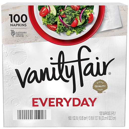 Vanity Fair Everyday Paper Napkins, 100 Count, Disposable Napkins Made Soft And Smooth For Everyday Meals