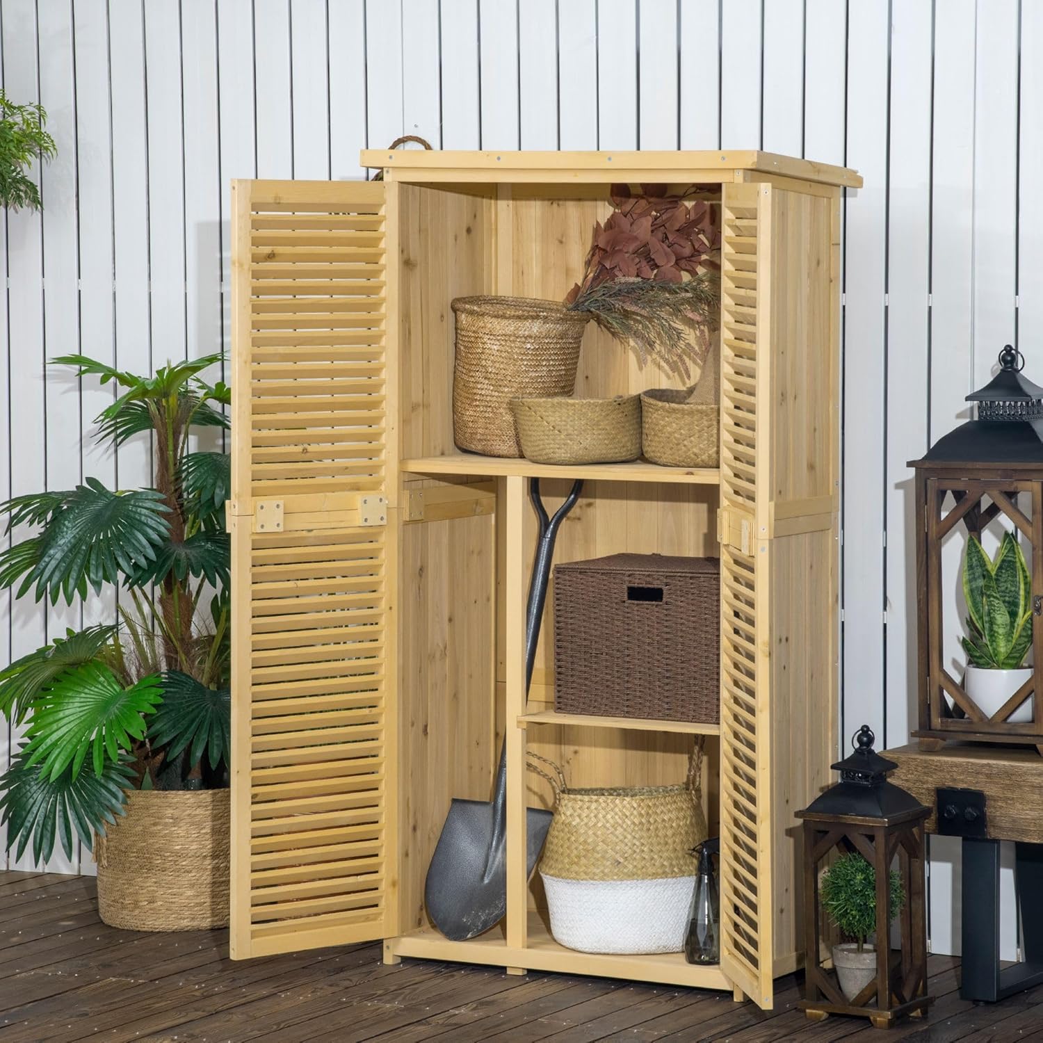 Outdoor Storage Shed with Asphalt Roof and Lockable Doors