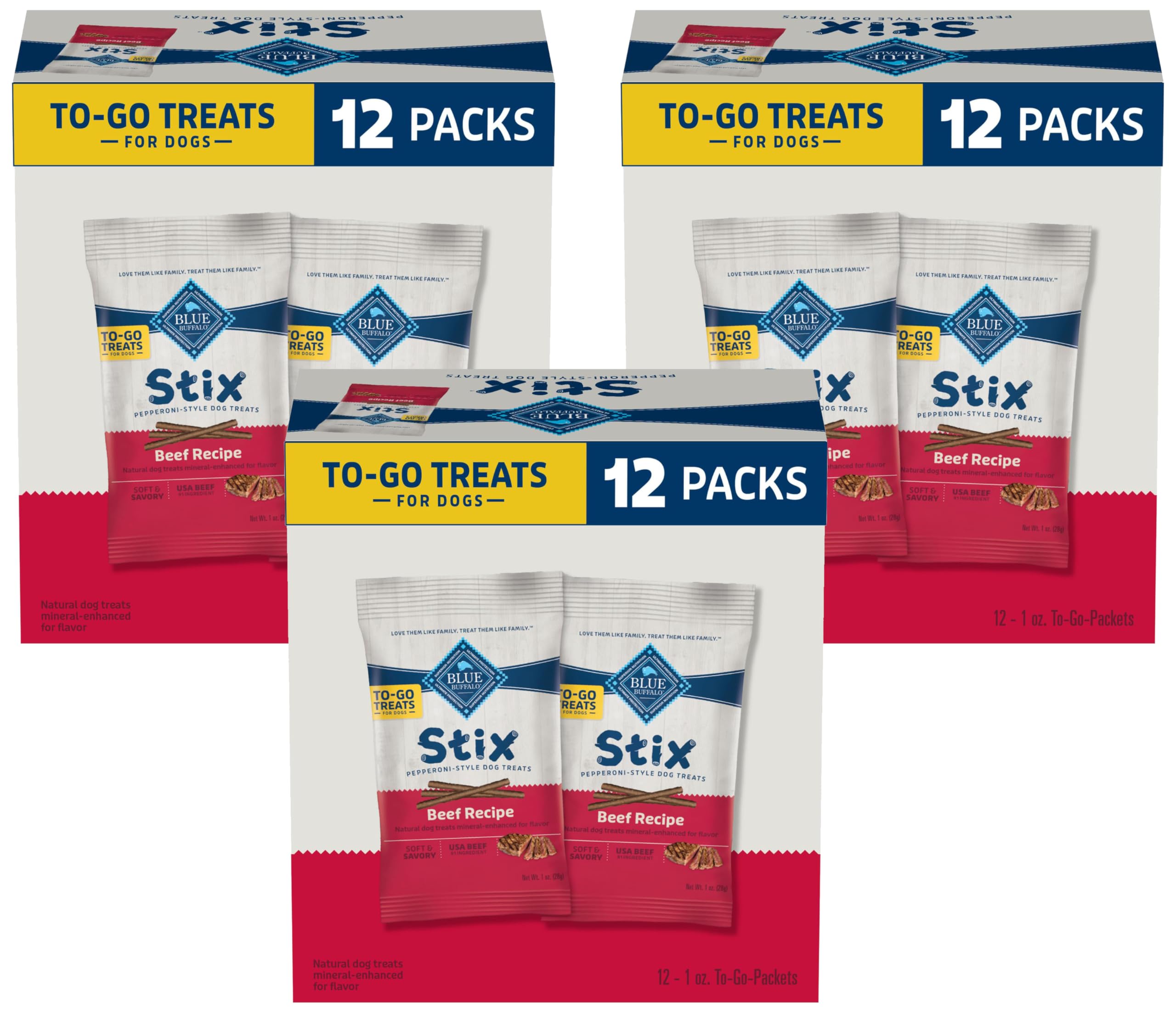 Blue Buffalo Stix Natural Soft Moist Dog Treats Togo Beef Recipe, 1oz Bags, (Pack of 36)