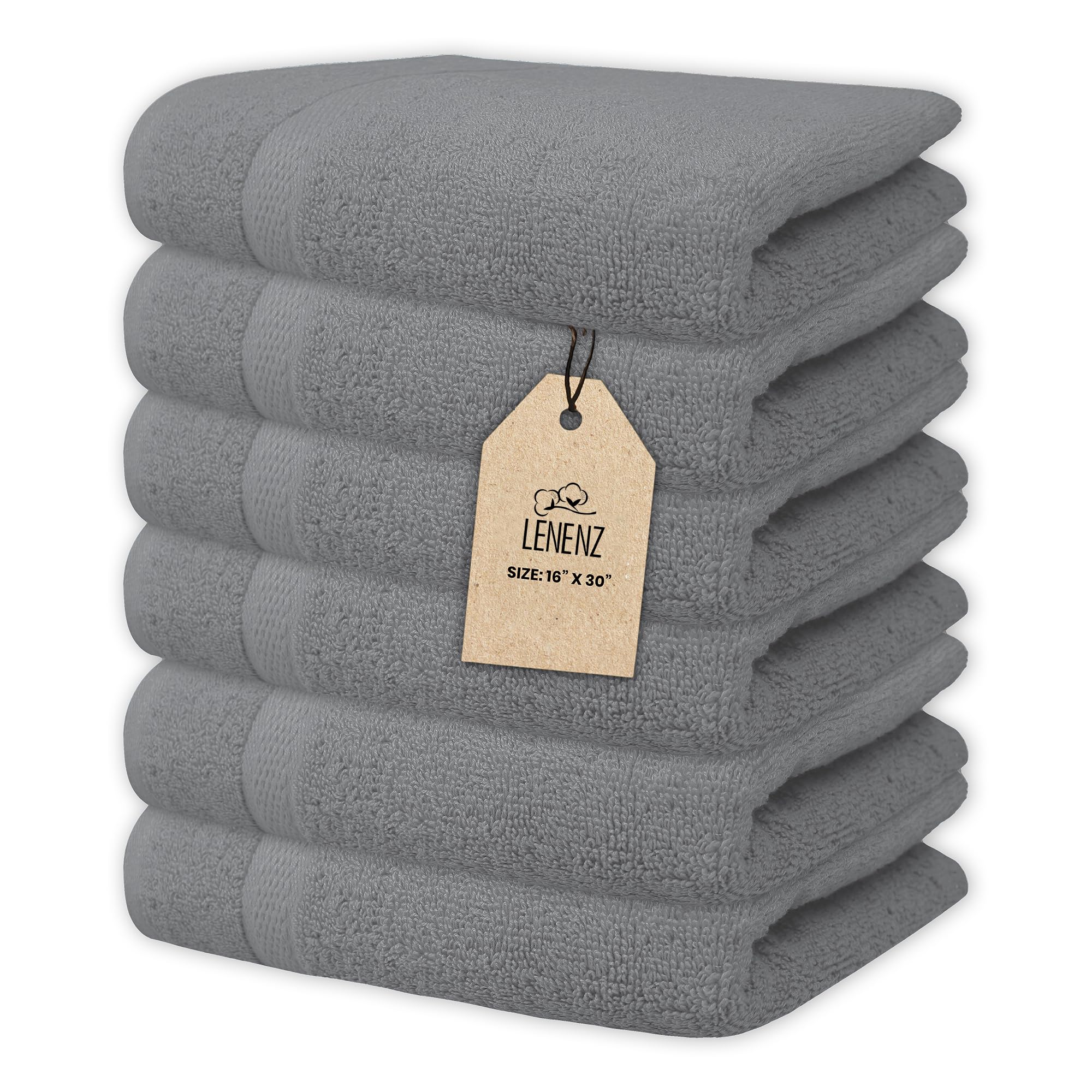Lenenz Premium Hand Towels - 4 Pack Absorbent Cotton Hand Towels for Bathroom, Kitchen, Gym, Spa - Soft, Quick-Dry, and Durable Set 16x30'' (Light Grey)