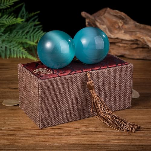 Miniatura 2 de Piedra preciosa artificial de ojo de tigre de cuarzo chino para la salud del ejercicio del estrés bolas de Baoding azul lago