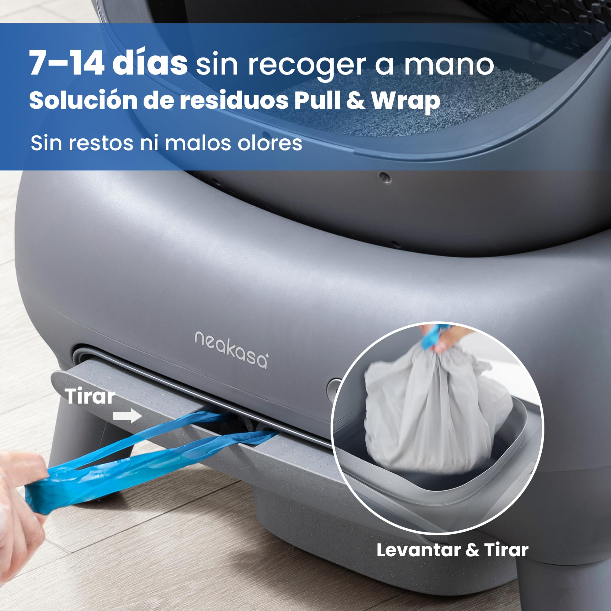 Neakasa M1 Arenero Gatos autolimpiable con diseño Abierto, Capacidad XXL, Control por App, Seguro, Limpieza rápida, sin olores e higiénico, Adecuado para hogares con Varios Gatos, Gris — view 6