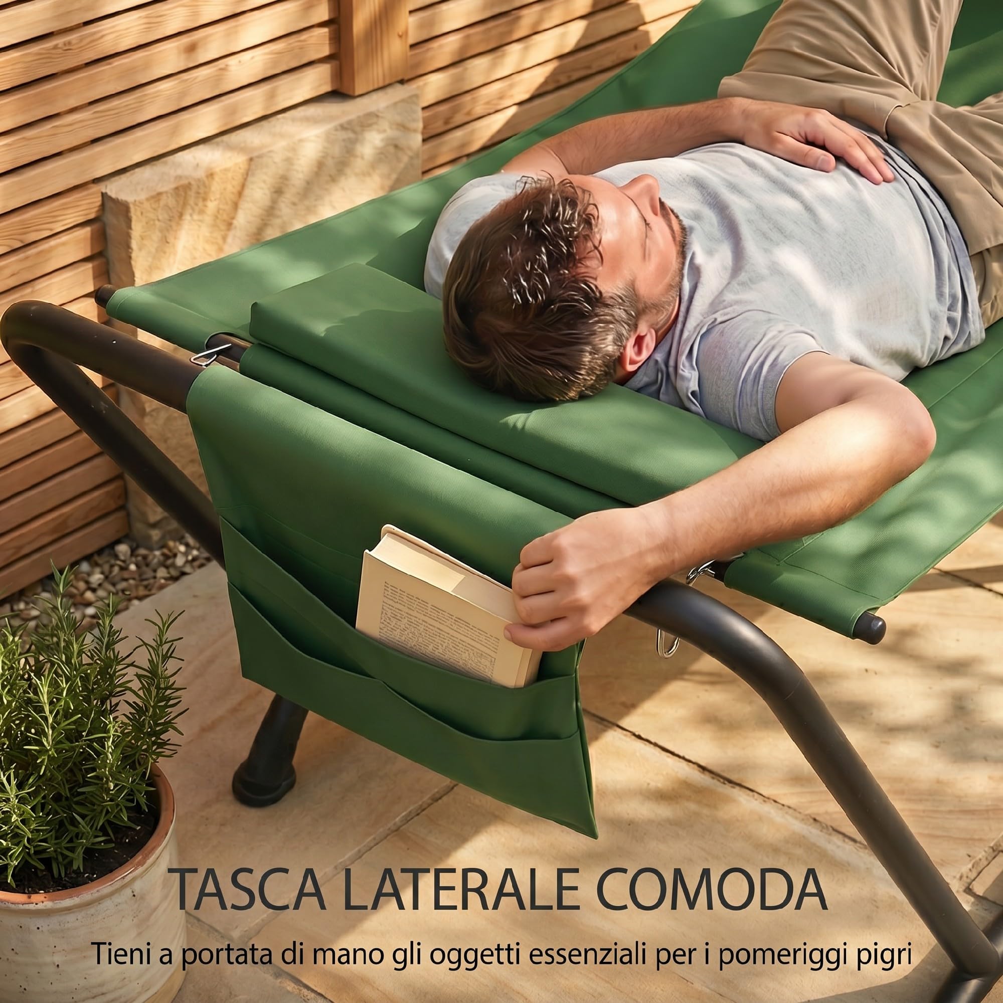 Outsunny Amaca da Esterno con Supporto Autoportante in Metallo, Amaca con Tasca Laterale e Poggiatesta, Portata 150 kg, per Giardino Balcone Veranda, 237x90x92 cm, Verde Scuro