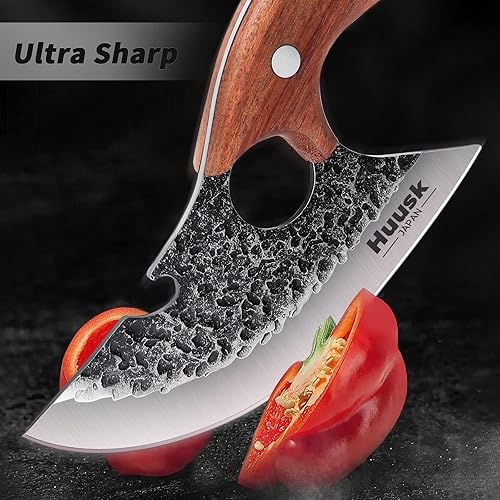 Miniatura 4 de Huusk Sharp - Cuchillo pequeño para carne, con funda de cuero, cuchillo de campamento para cocinar al aire libre, regalo vikingo