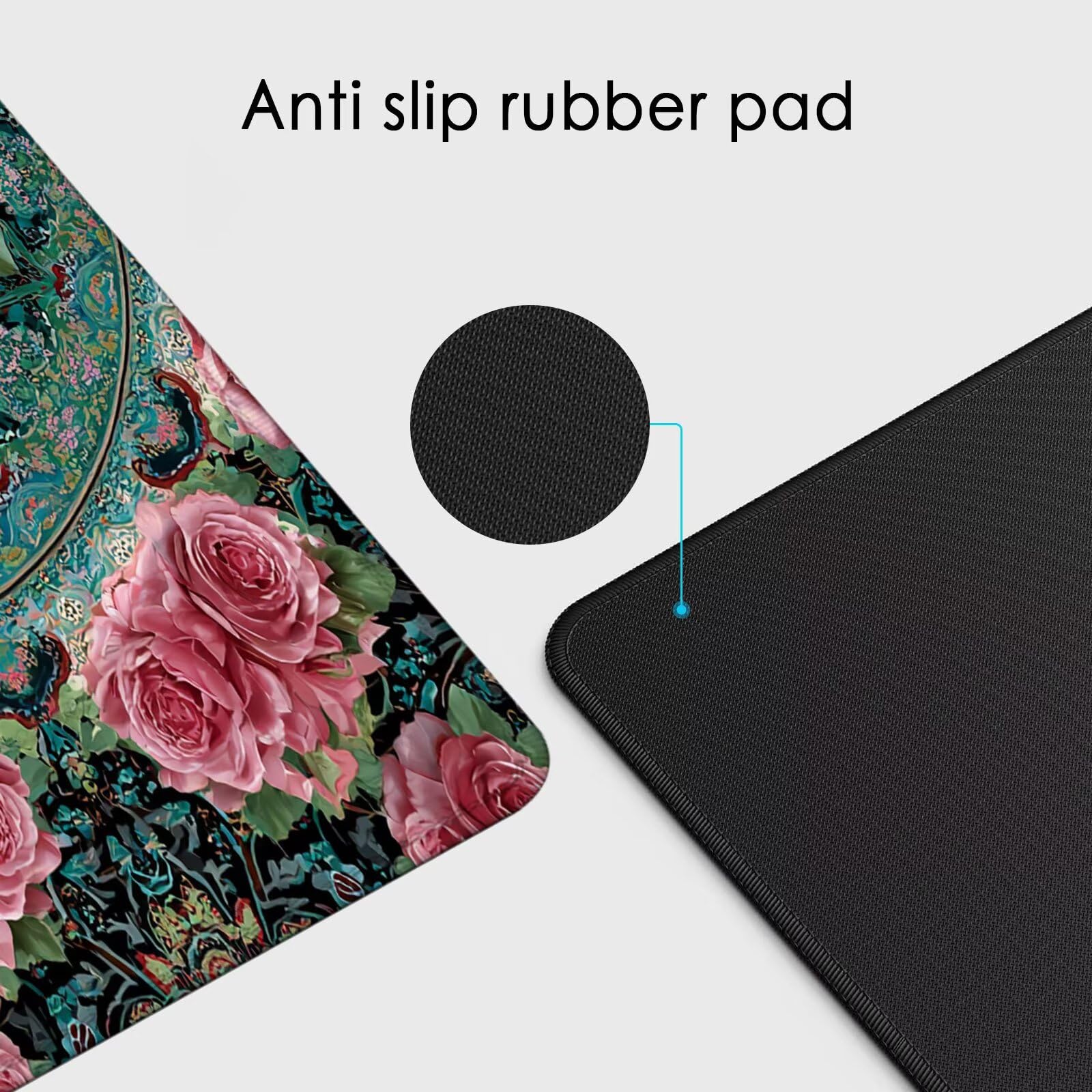 Gamingowa podkładka pod mysz XXL – duża podkładka pod mysz, 1400 x 600 x 3 mm, róża, mandala, podkładka na stół, duży rozmiar, poprawia precyzję i prędkość, antypoślizgowa podkładka, wodoodporna