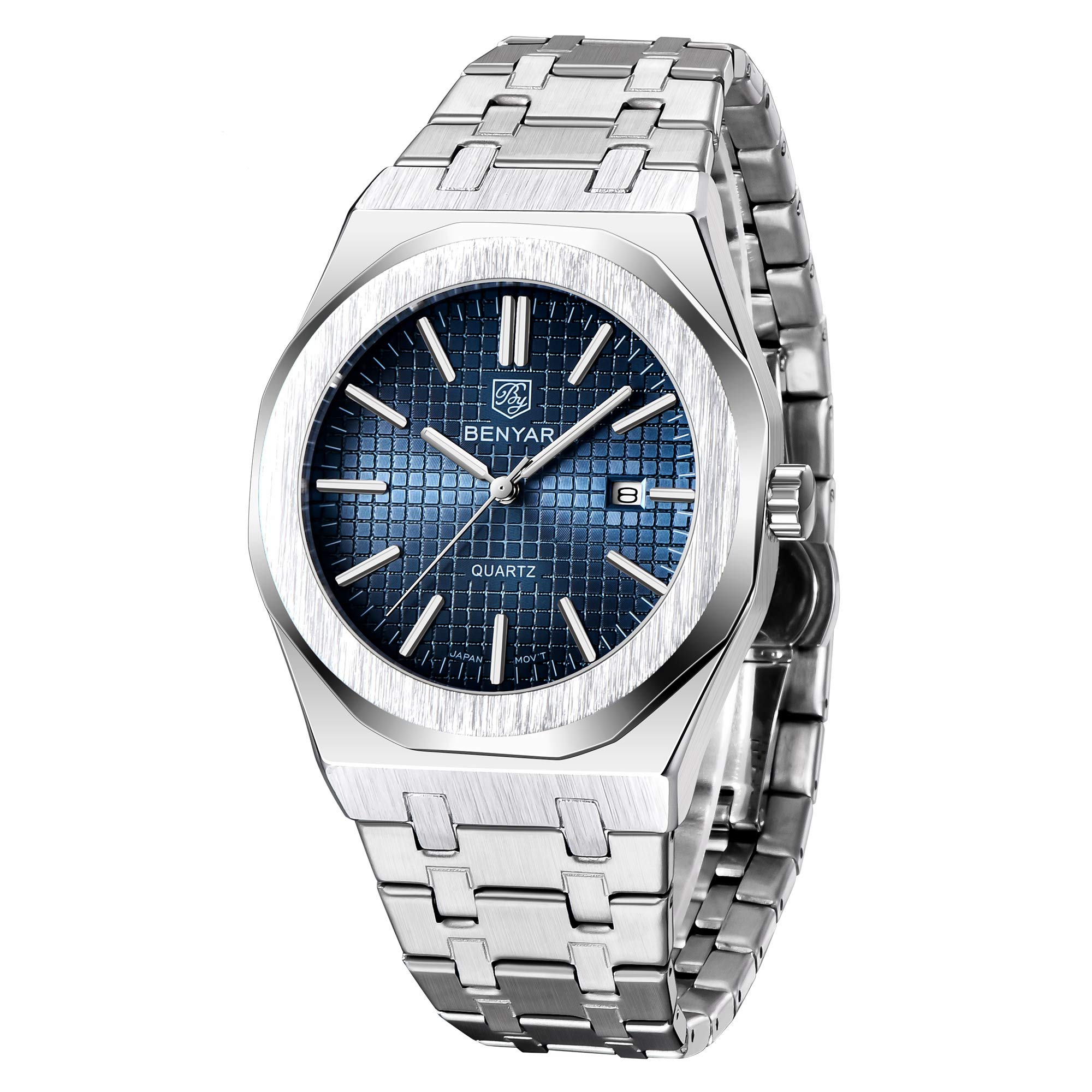 CEYADG Benyar Mens Fashion Minimalist Wrist Watch Sport Quartz Analog Date Waterproof Watches Men With Stainless Steel Band, Dial Color_Blue (B08HS82CLJ) Amazon Price History, Amazon Price Tracker