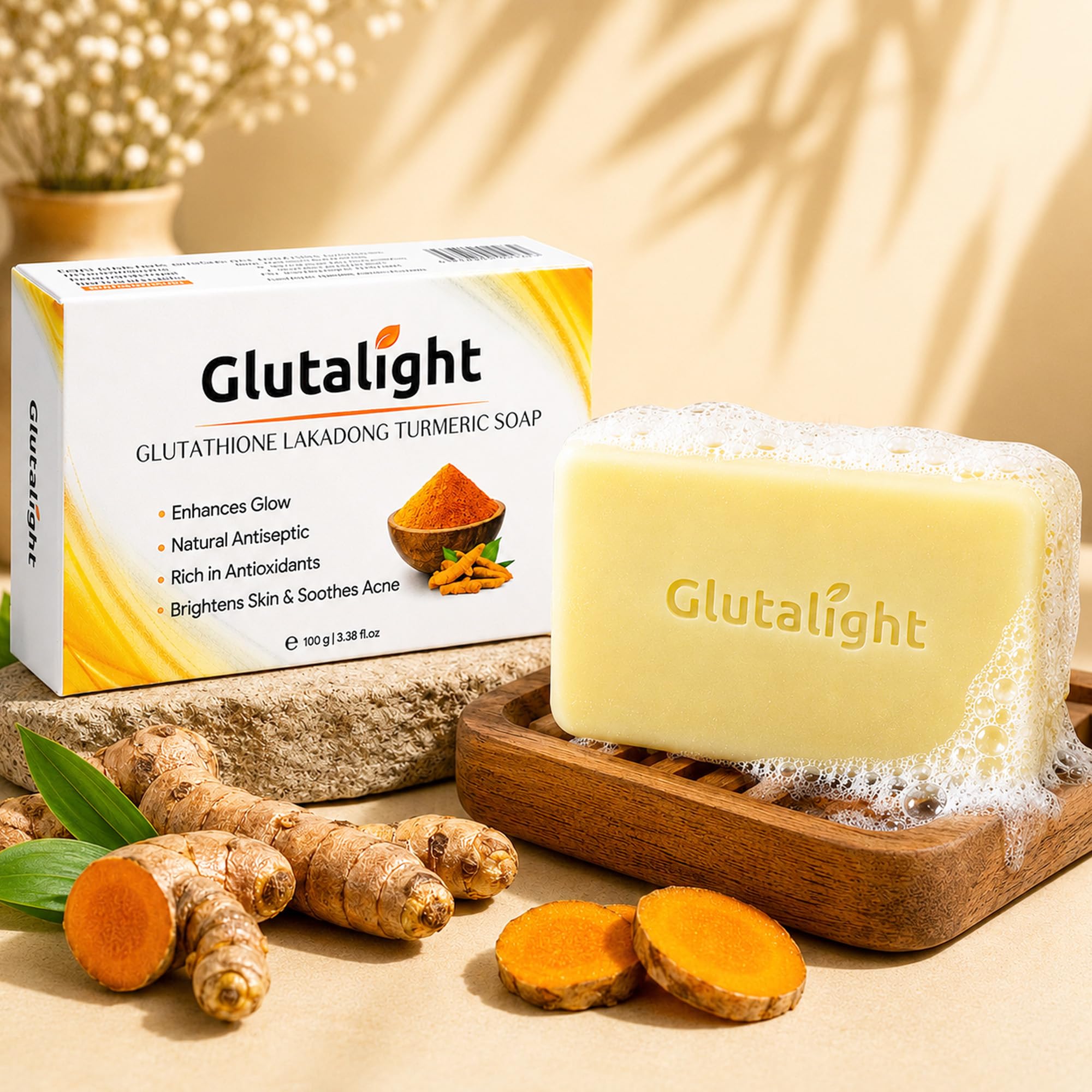 Buy Glutalight Haldi Sabun Soap | Glutathione, Lakadong Turmeric, 2% Niacinamide & Vitamin C | Anti-Acne, Anti-Aging & Spot Fading Soap | 75g