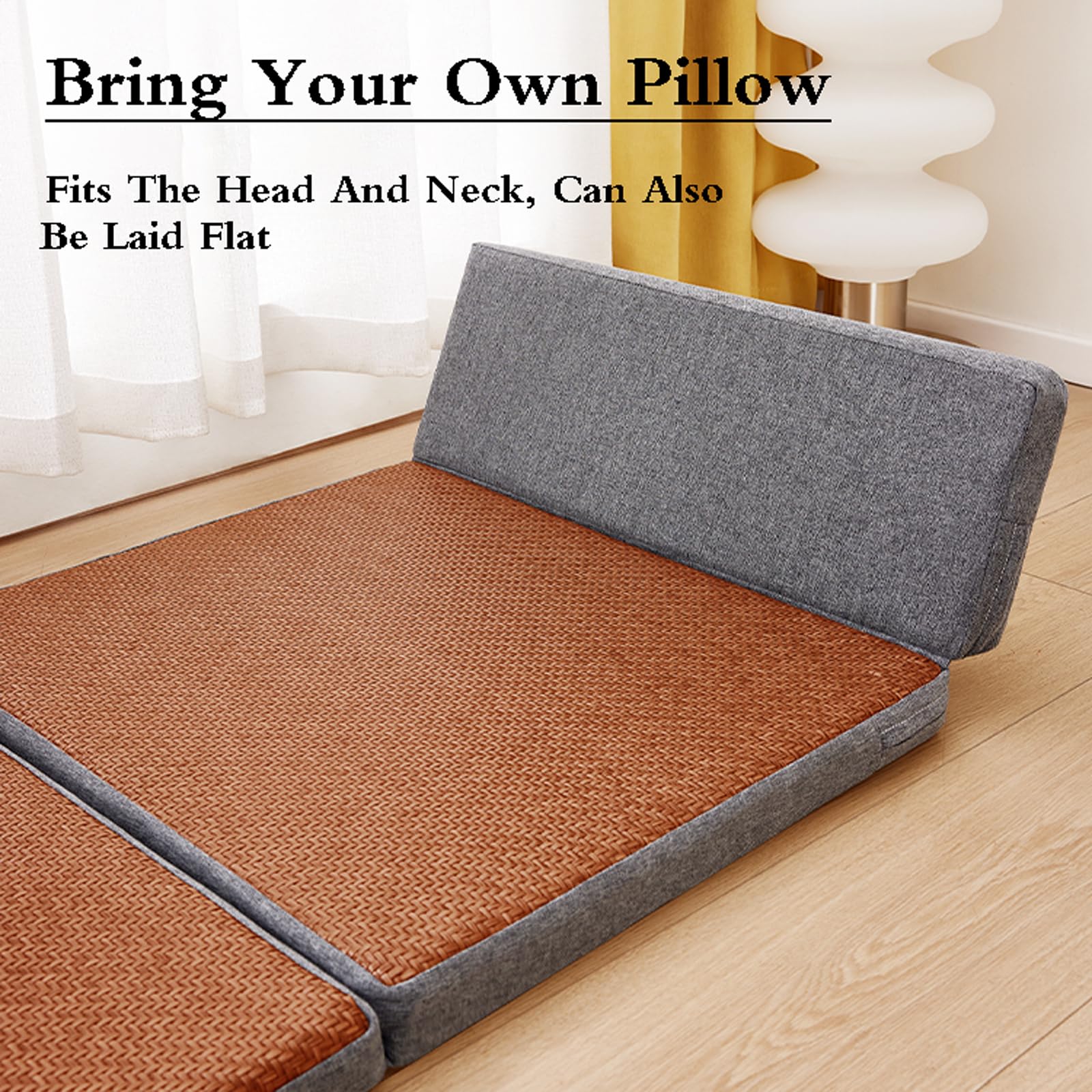 Tatami Tapis japonais pliable antidérapant respirant double face pour chambre à coucher, méditation et salon de thé