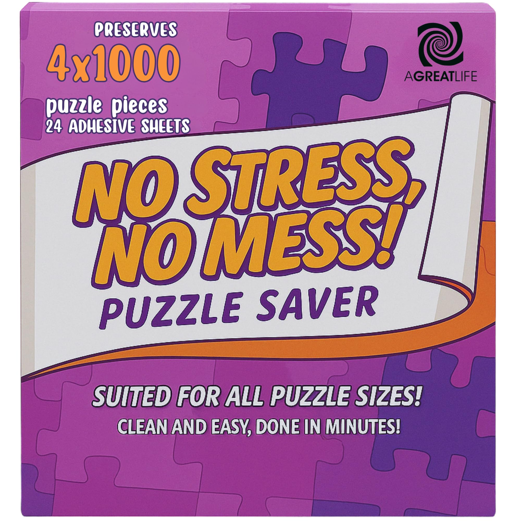 AGREATLIFE 24 Adhesive Puzzle Saver Sheets - Preserve 4 x 1000 Pieces Jigsaw Puzzles - No Stress No Mess - Puzzle Glue Sheets Peel and Stick (24 Sheets with 8 Adhesive Hangers)