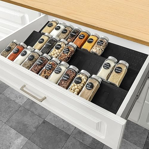 Miniatura 1 de Famhap Organizador de cajones de especias, 6 niveles ampliables de 11.6 a 23.2 pulgadas, bandeja para condimentos para cajones de cocina, bandeja de
