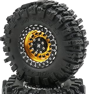 2pcs RC 2.2 Mud Slingers Tires Soft Super Grip Crawler Tyres Height: 124mm/4.88inch & Aluminum Alloy Force 2.2 Beadlock Wh...