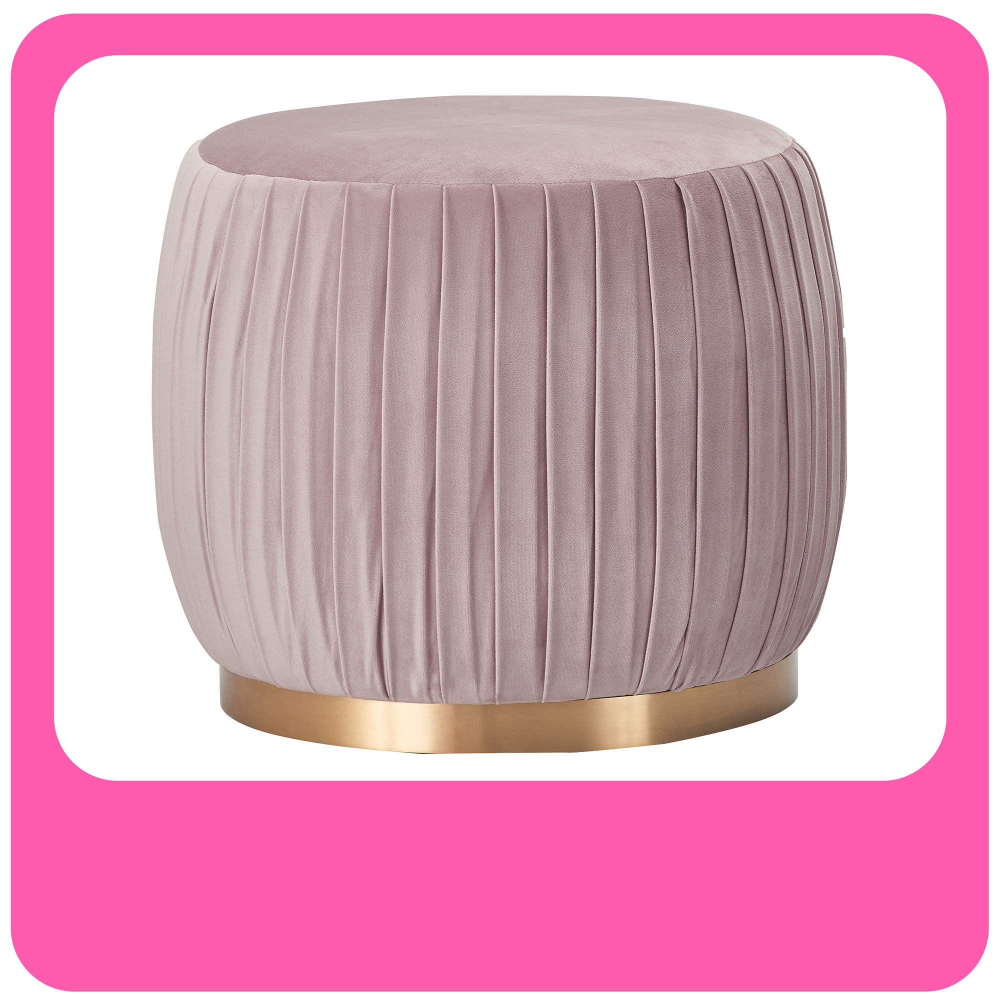 Photo 1 of Adore Decor Jolie Pleated Ottoman, Modern Upholstered Tufted Small Round Vanity Foot Stool with Gold-Plated Base for Living Room, Bedroom and Bathroom, Blush Pink Small Blush Pink