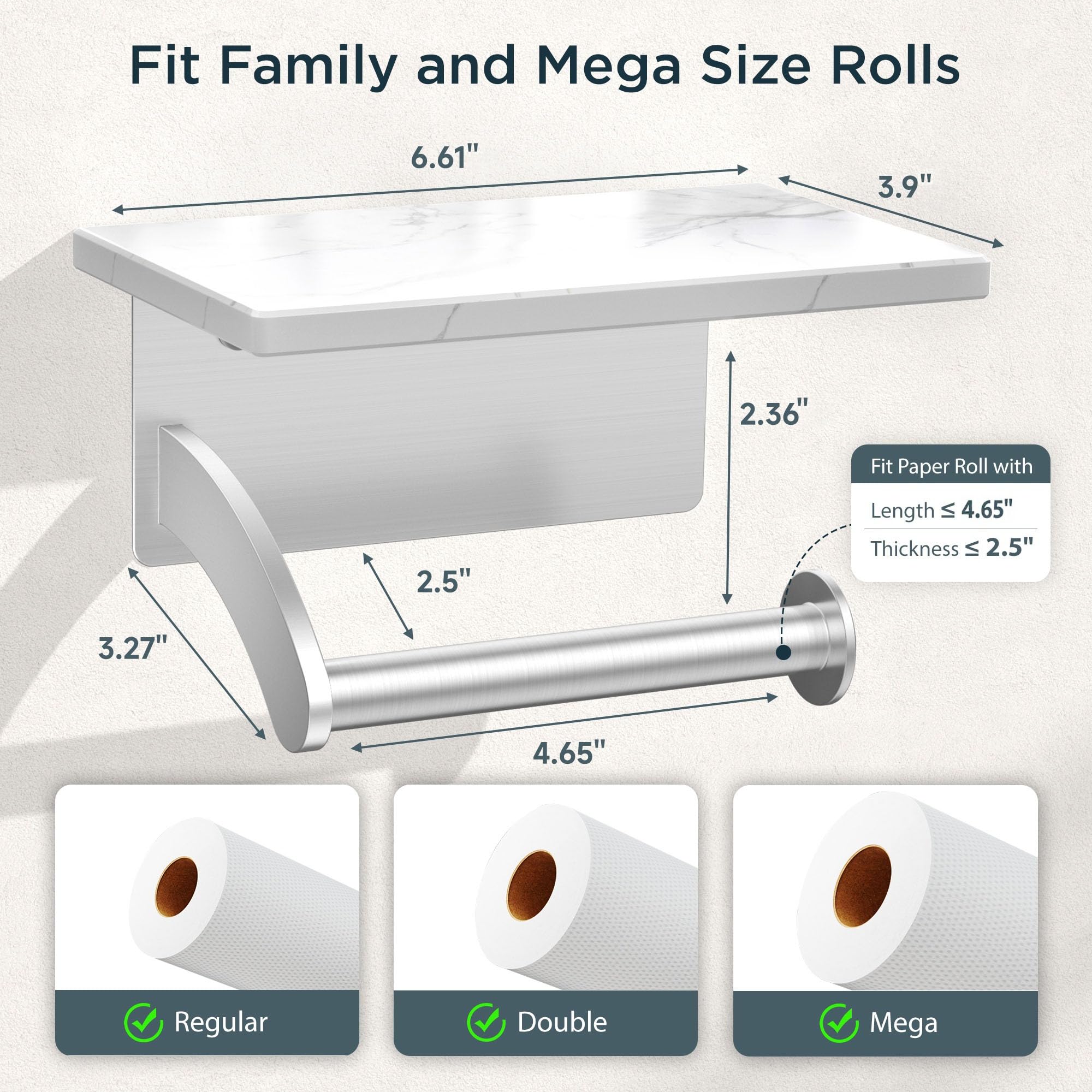 FORIOUS Toilet Paper Holder with Shelf, Natural Marble, Commercial — Amazon image 6
