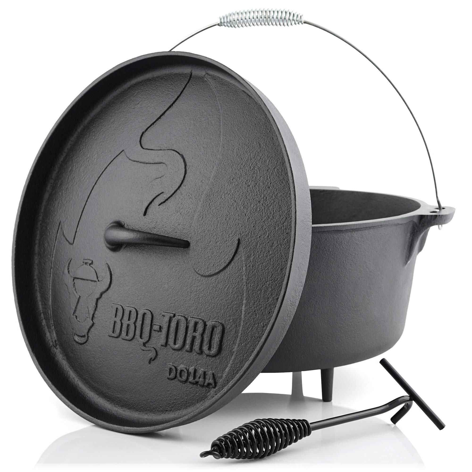 BBQ-TORO Horno Holandés con Mango I Serie Alpha I Dutch Oven I Hierro Fundido I Quemado I Barbacoa