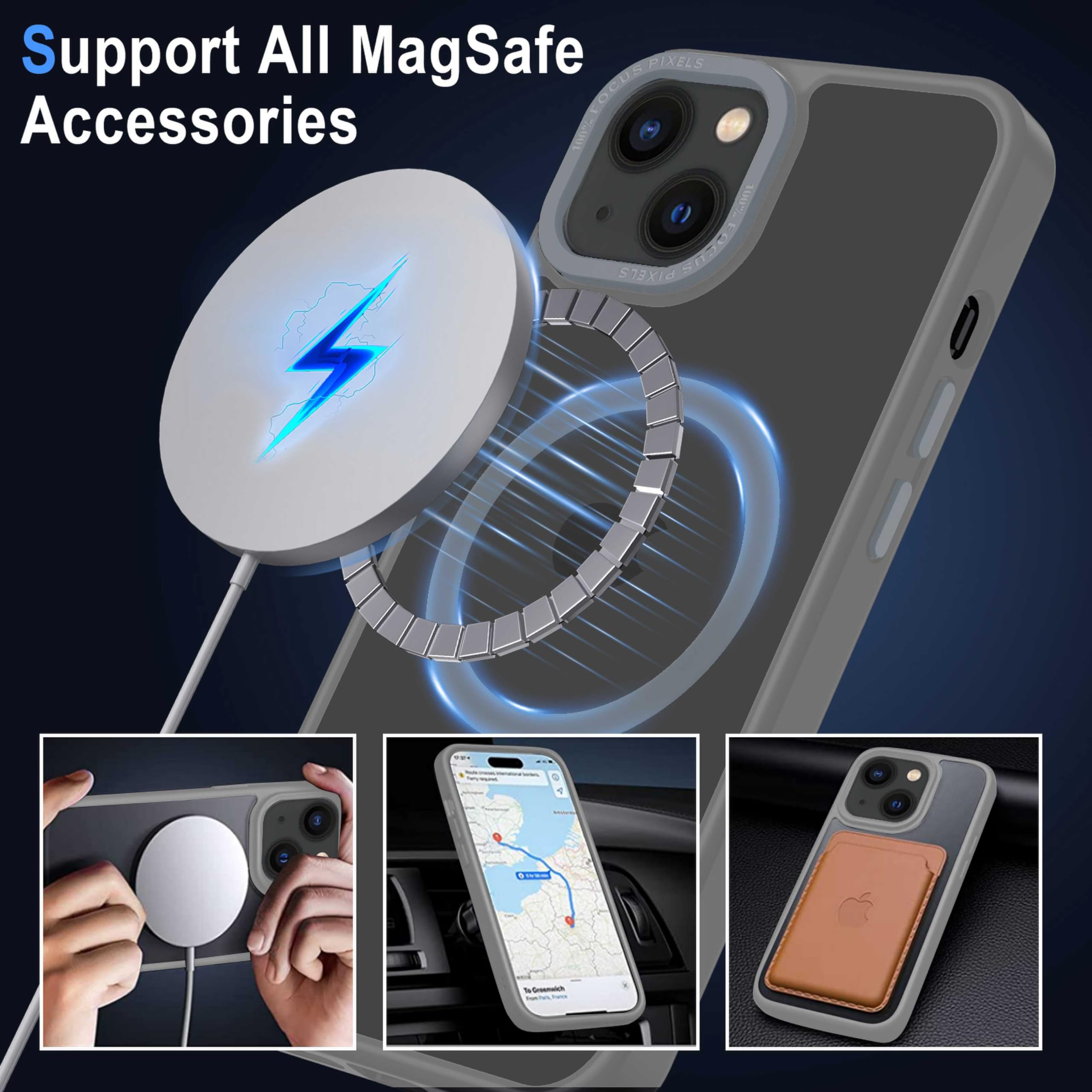 XTCASE Cover Magnetica per iPhone 14 [Compatibile con MagSafe], Custodia Traslucida Opaca Posteriore Resistente ai graffi TPU Bumper Antiurto Sottile Protettiva Case, Grigio