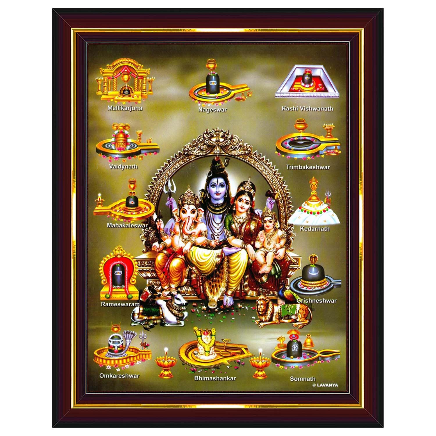 Shiv Parivar Family Siva Parvati Jyotirling Wall Painting Framed Home Decor (Wood,Matte,Brown,Small Size,6 x 8 Inch) B143S