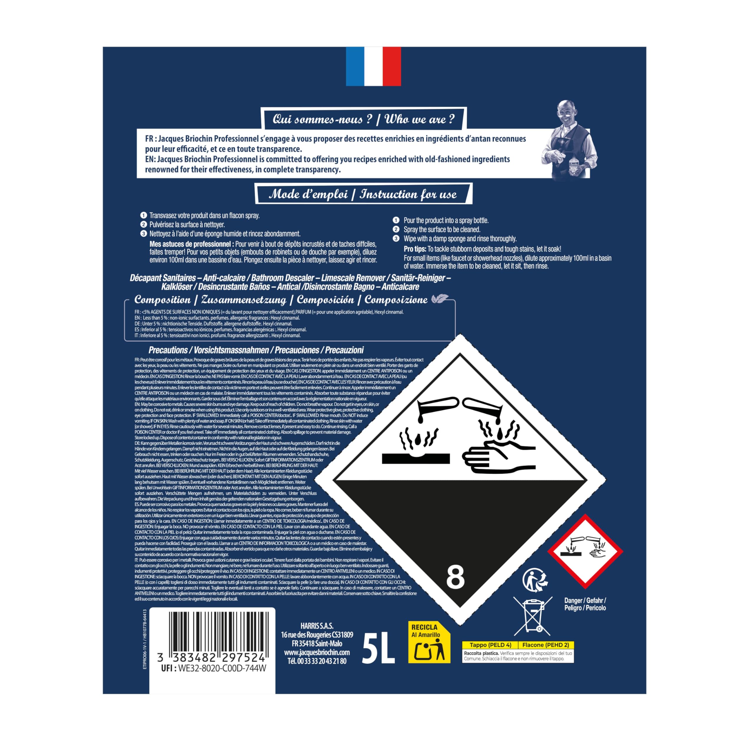 Briochin professionnel - Décapant sanitaire Briochin Pro 5L - Avec un flacon pulvérisateur vide