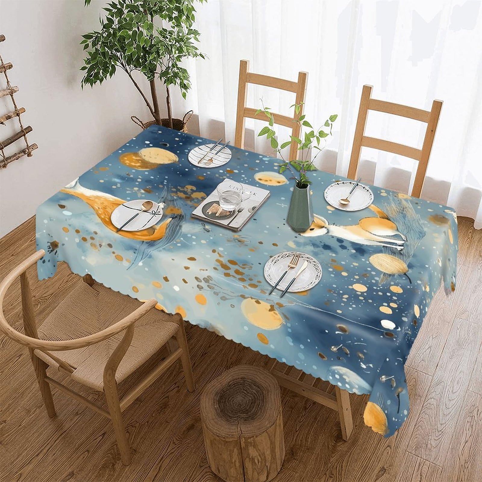 Hand Drawn Small Animals Tablecloth Rectangle Table Cloth Decorative Fabric Table Cover Waterproof Seasonal Table Cover Wrinkle Resistant Washable Table Cloth for Party Picnic Dinner Decor 60"x86"