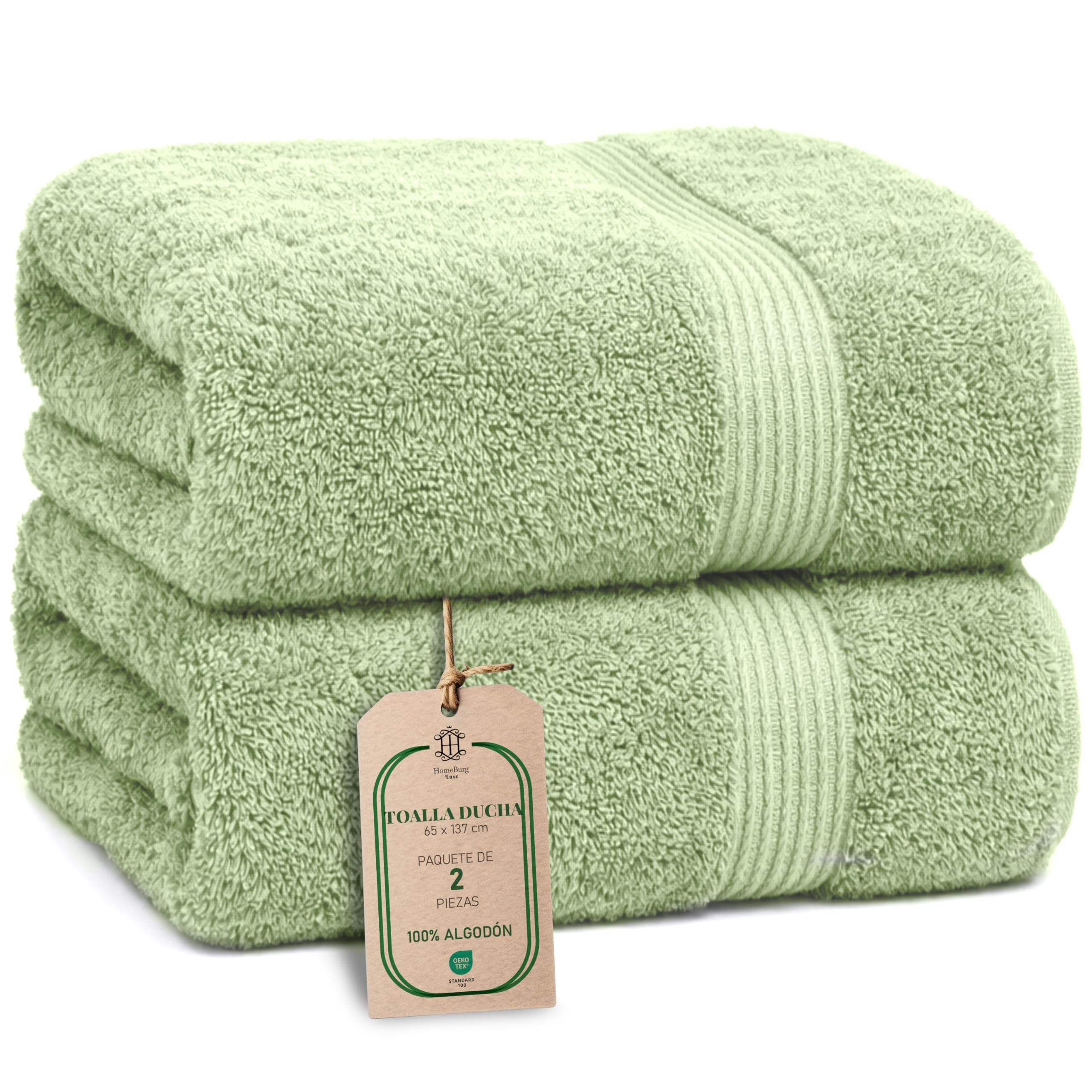 Luxe Set de 2 Toallas de Baño - Grandes, Suaves & Absorbentes, Duraderas, Suaves para la Piel, Lavables a Máquina, 65×137 cm, Verde Salvia