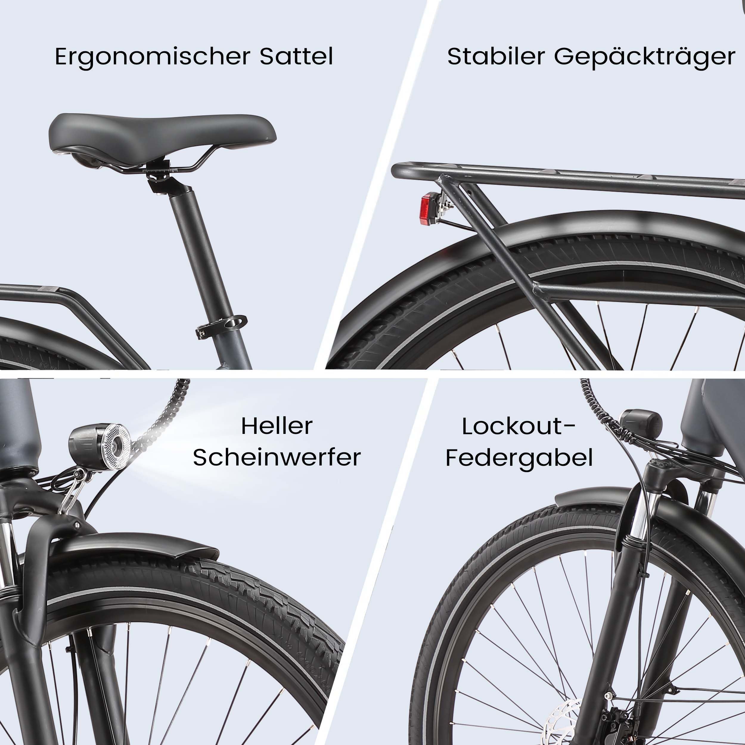 Elektrofahrrad für Erwachsene, 28 Zoll E-Bike mit 48V 250W Reichweite 140 km, Trekking Bike 25 km/h