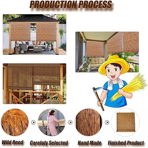 Miniatura 2 de Persianas de bambú para exteriores, persianas enrollables de bambú retro de bambú, persianas enrollables de bambú con elevador para privacidad en