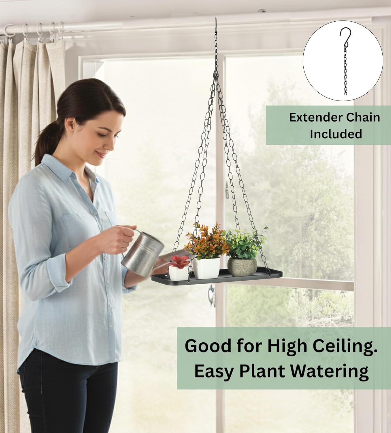 2 Pack Plant Hanger Indoor Outdoor (Length -15.5"), Metal Hanging Plant Shelf, Large Hanging Planter for Indoor Plants | Hanging Plant Holder, Extender Chain, NO Plant/Pot incld (2 Packs)