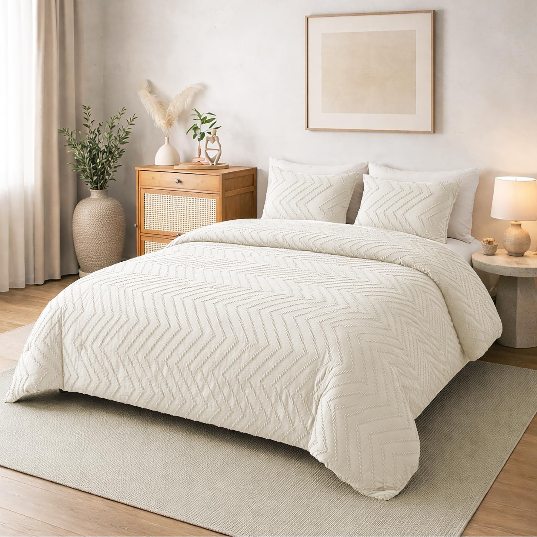 Victorio & Lucchino Colcha Lavada con Tufting - Diseño Texturizado Elegante - Modelo Atenea (Crudo, Cama 150 cm)