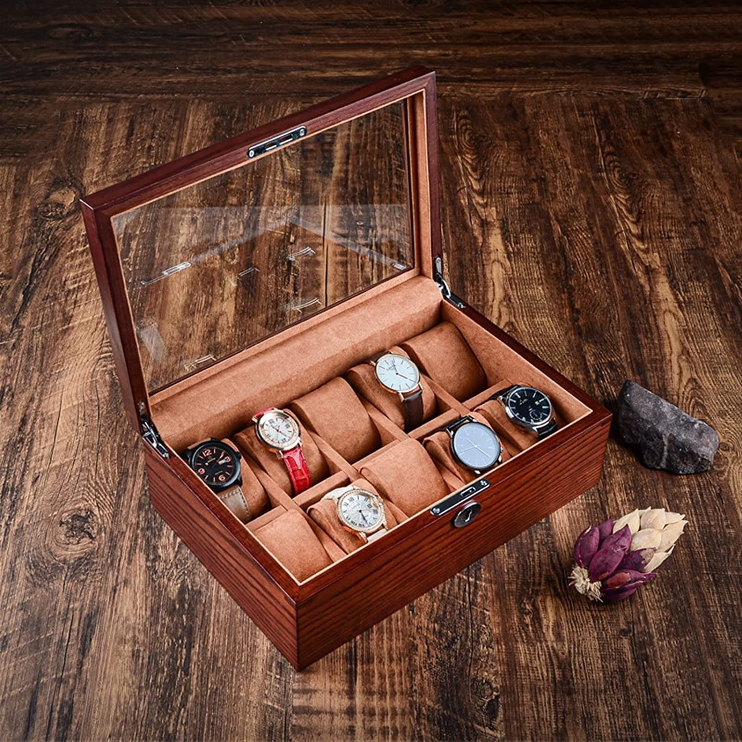 Scatola Orologi Scatola Porta Orologi da 10 Slot per in Legno Bracciale per Gioielli con Display di Blocco per Meccanici Portaorologi