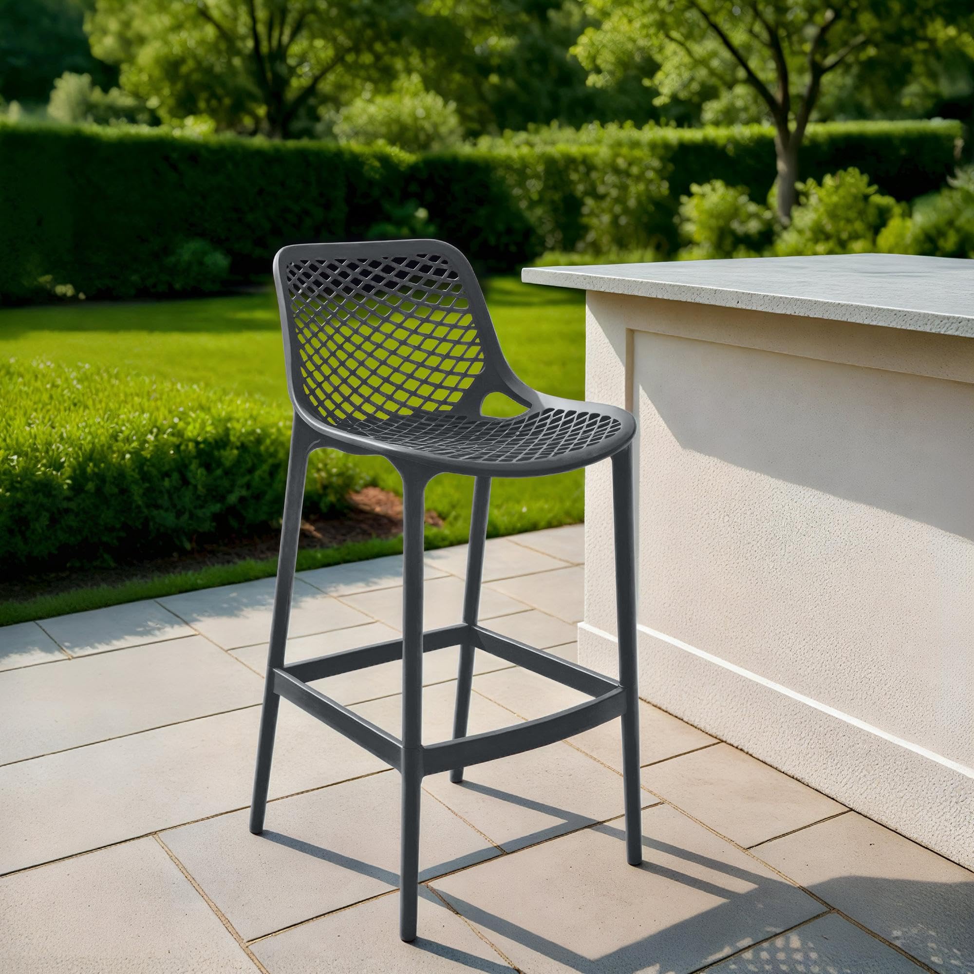 CLP Tabouret Haut Jardin résistant Air, Chaise de Jardin avec Dossier, Tabouret comptoir résistant aux UV en Plastique Facile à Entretenir | Couleur Gris foncé
