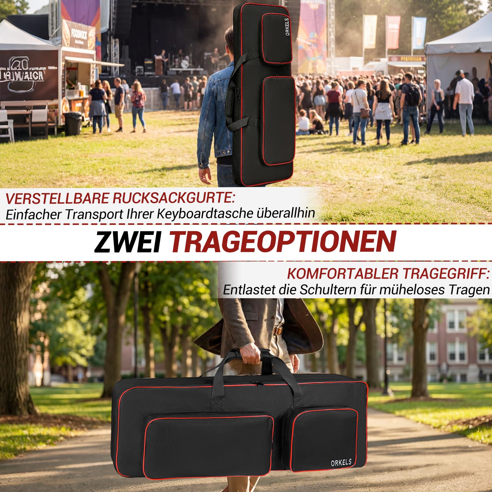 Custodia per tastiera per e-iano, imbottita 600D, impermeabile, con spallacci e scomparto per accessori (76 tasti 120 x 48 x 15,5 cm)