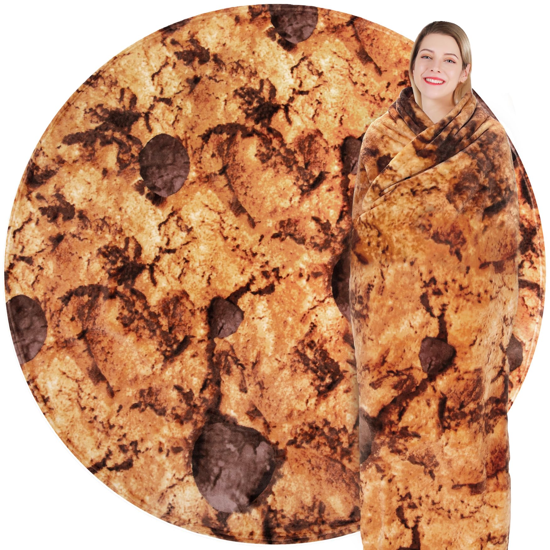 Jorbest Cookie Blanket Adult Size 80 Inches Birthday Gifts for Women Men Mom Teen Boys Girls, Novelty Cookie Throw Blanket Funny Gifts for Adult Kids, 285 GSM Soft Flannel Food Blanket (Dark Brown)