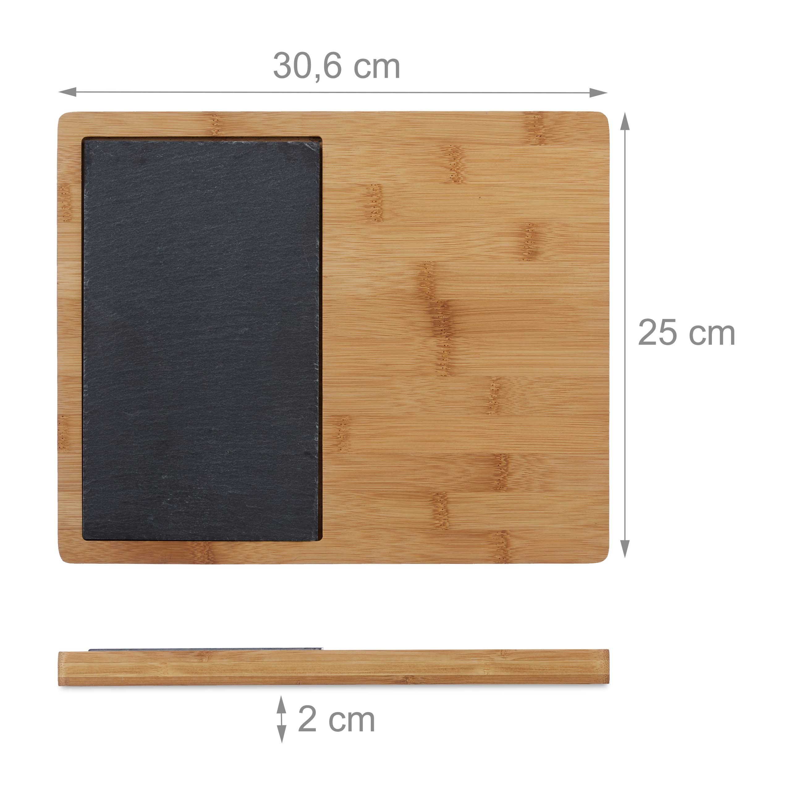 relaxdays Tagliere in bambù, Tavoletta in Ardesia, Manico, Vassoio, Rustico, HLP: 2 x 30,6 x 25 cm, Legno Naturale