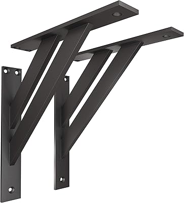 2x sossai® Staffe per mensole di design FSHR | Angolari Supporti supporto a parete scaffale | 240x240mm | Colore: nero opaco | Materiale: alluminio
