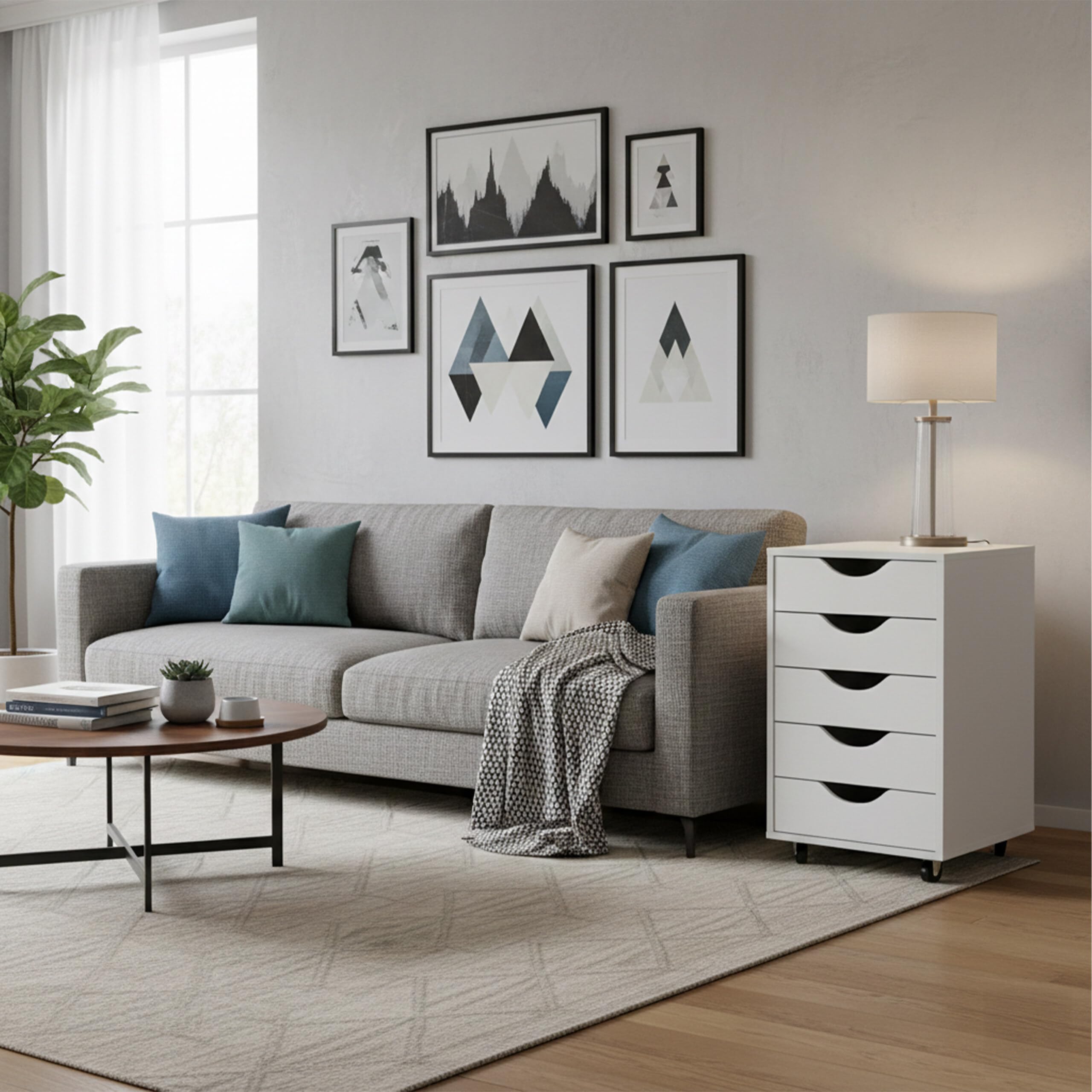 Relaxdays Cajonera con Ruedas 5 cajones, archivador para Escritorio, Blanco, 66,5x40x40 cm